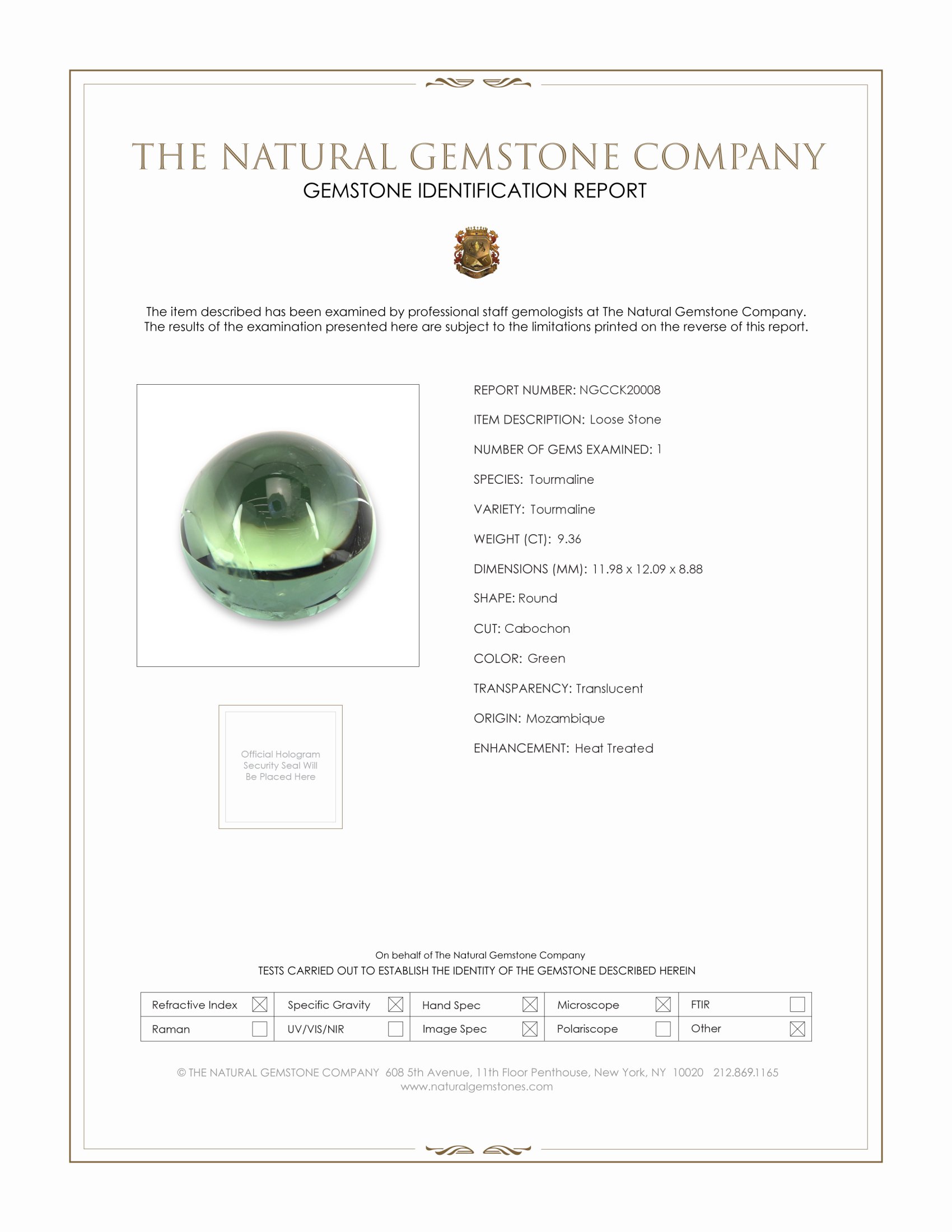 9.36 Ct. Green Cabochon Tourmaline from Mozambique