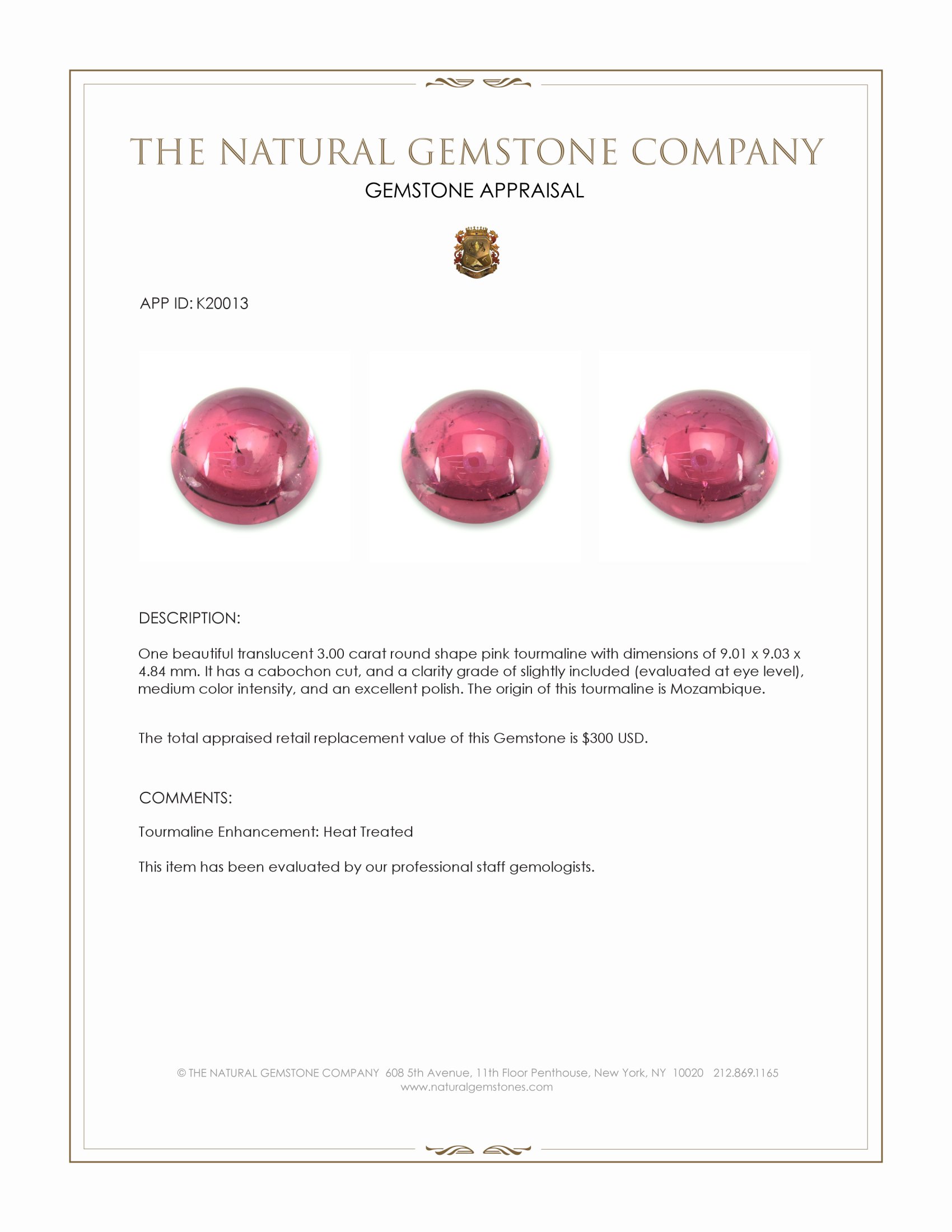 3.00 Ct. Pink Cabochon Tourmaline from Mozambique