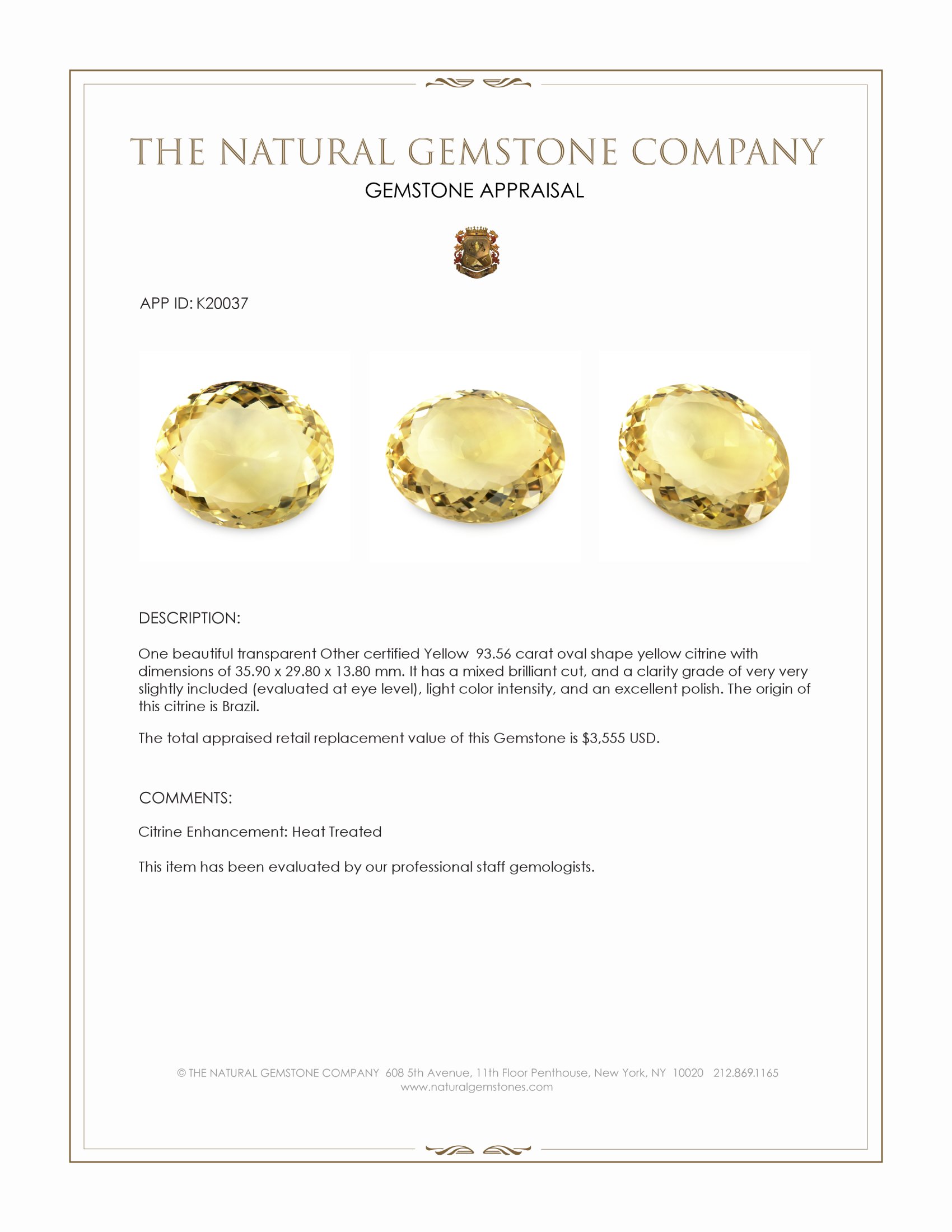 93.56 Ct. Citrine from Brazil