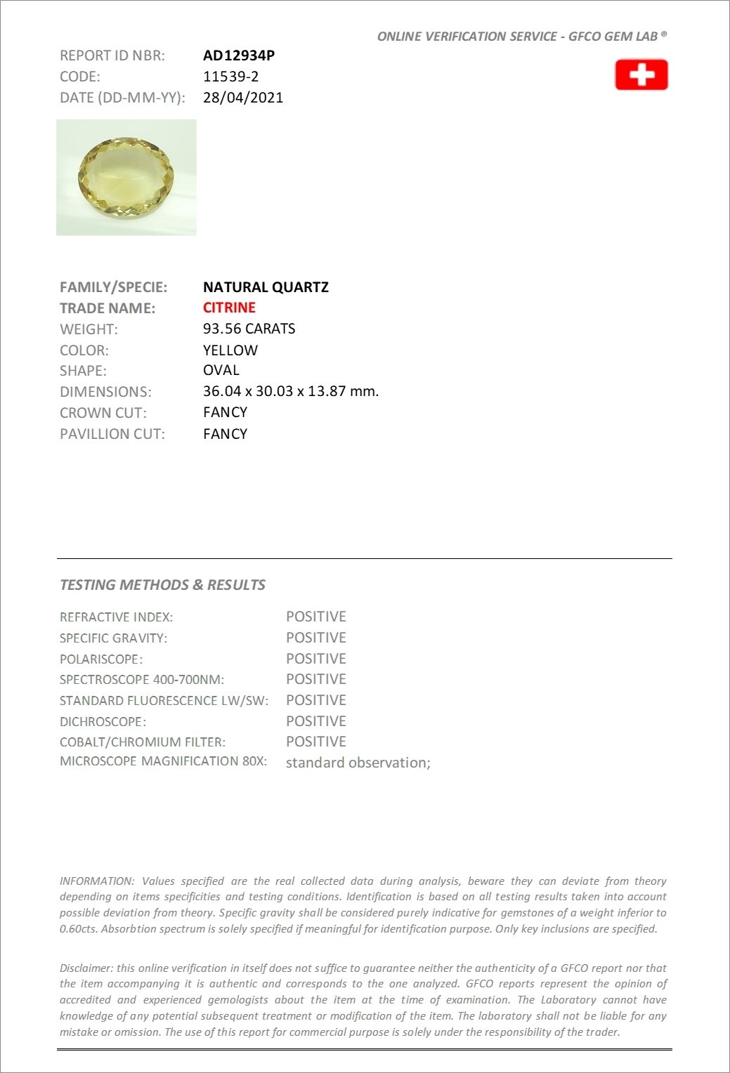 93.56 Ct. Citrine from Brazil