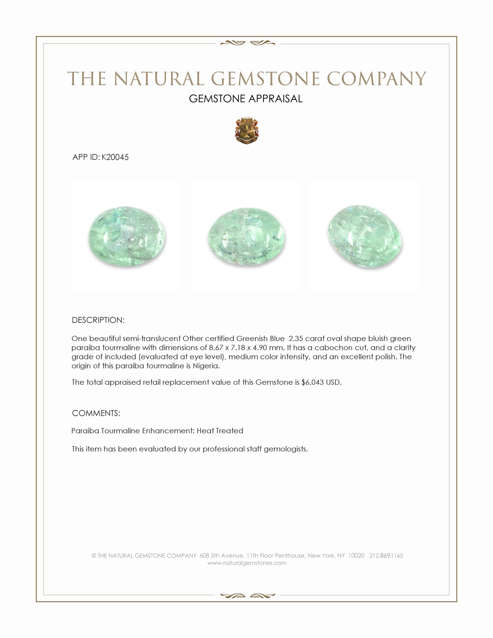 2.35 Ct. Cabochon Paraiba Tourmaline from Nigeria