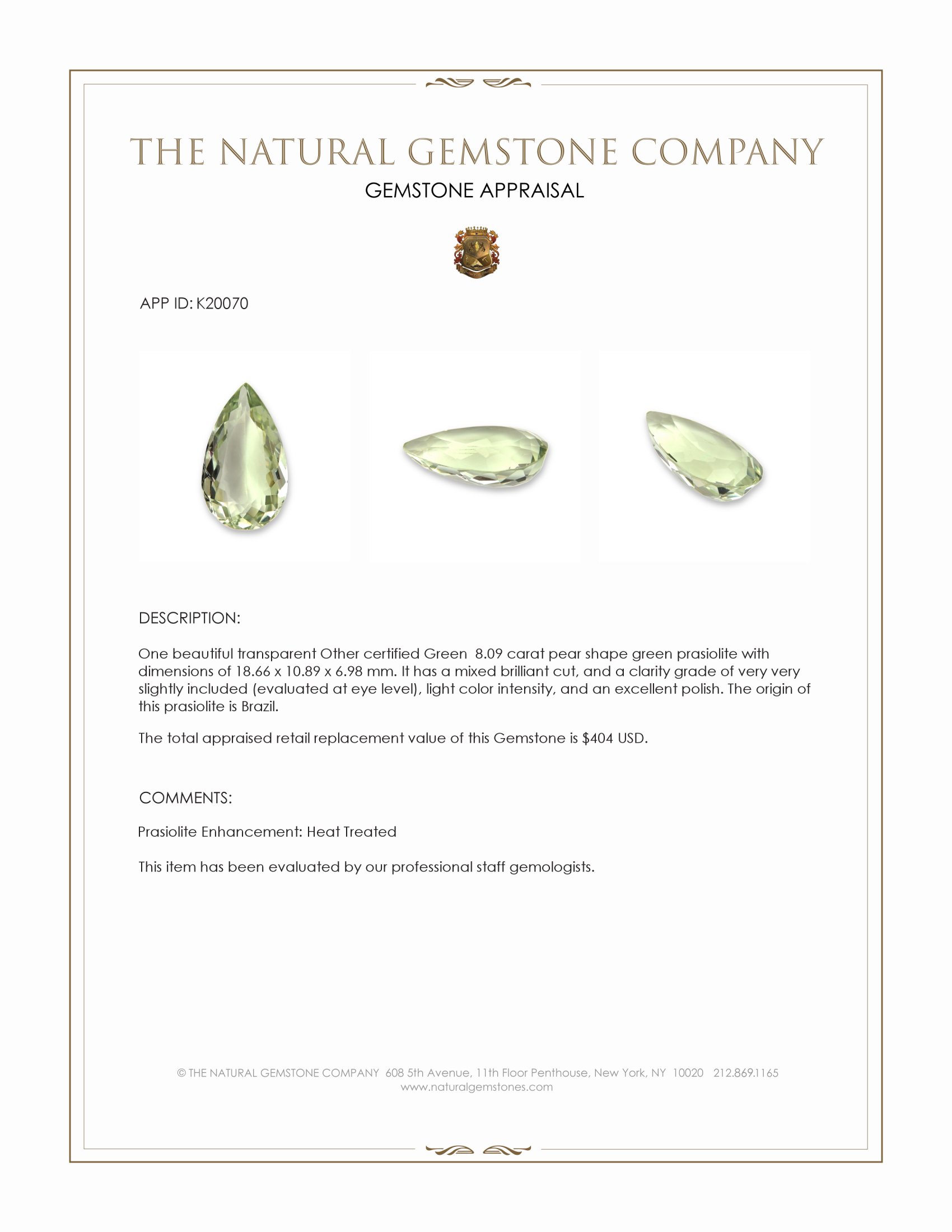 8.09 Ct. Prasiolite from Brazil