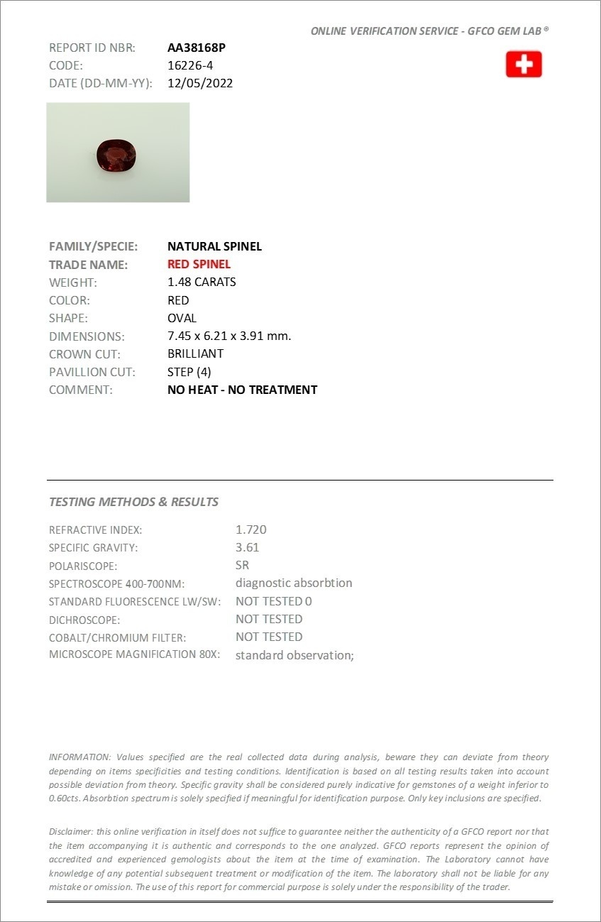 1.48 Ct. Red Spinel from Burma (Myanmar)