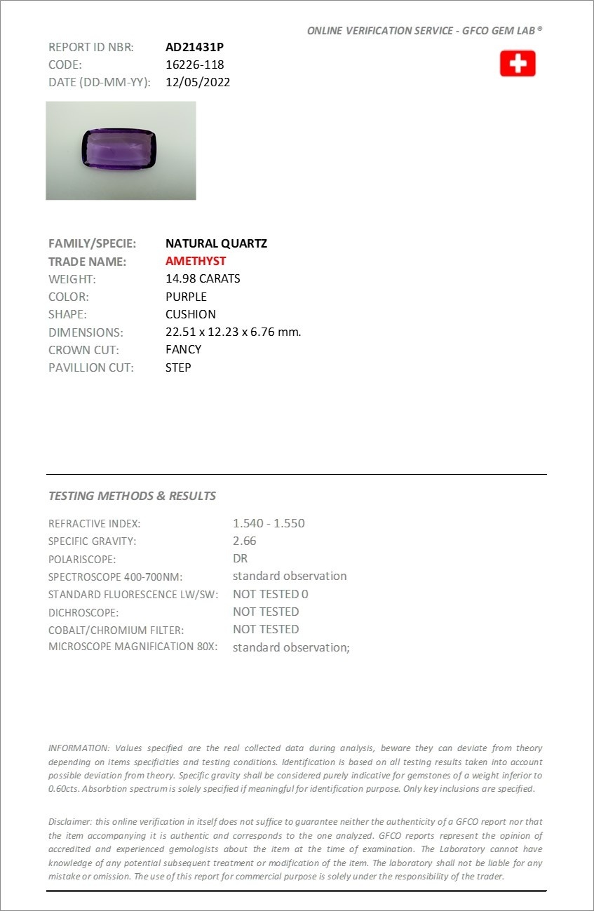 14.98 Ct. Amethyst from Brazil