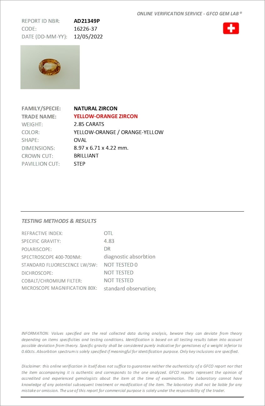 2.85 Ct. Zircon from Ceylon (Sri Lanka)