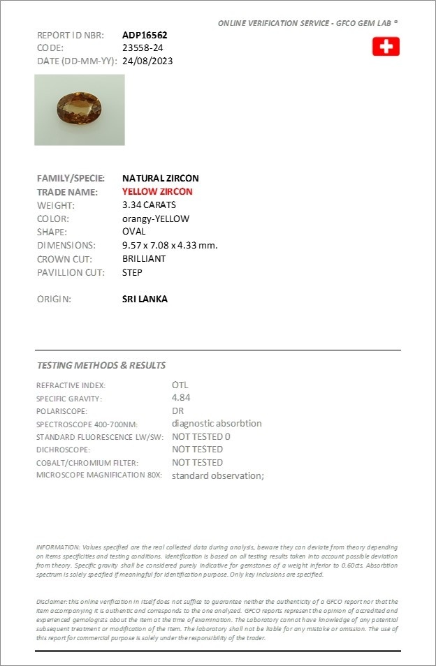 3.34 Ct. Zircon from Ceylon (Sri Lanka)
