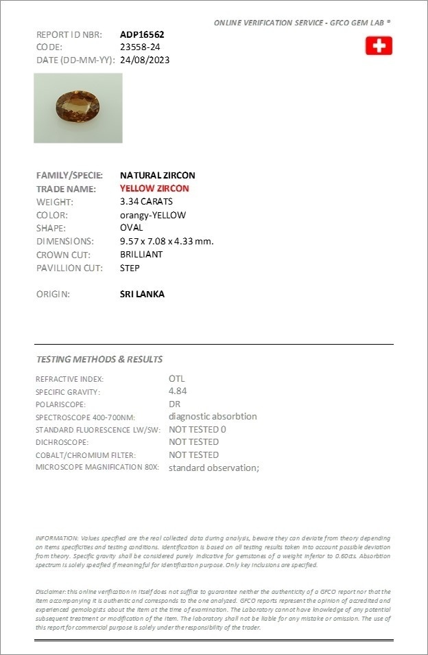 3.34 Ct. Orangish Brown Zircon from Ceylon (Sri Lanka)