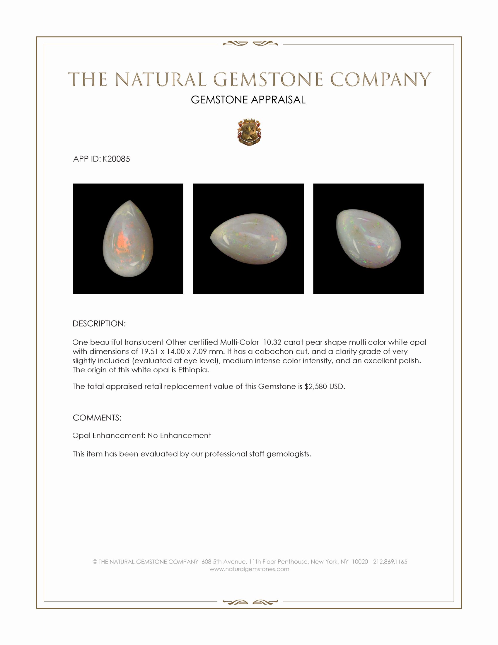 10.32 Ct. Multi Color Cabochon White Opal (Light Opal) from Ethiopia
