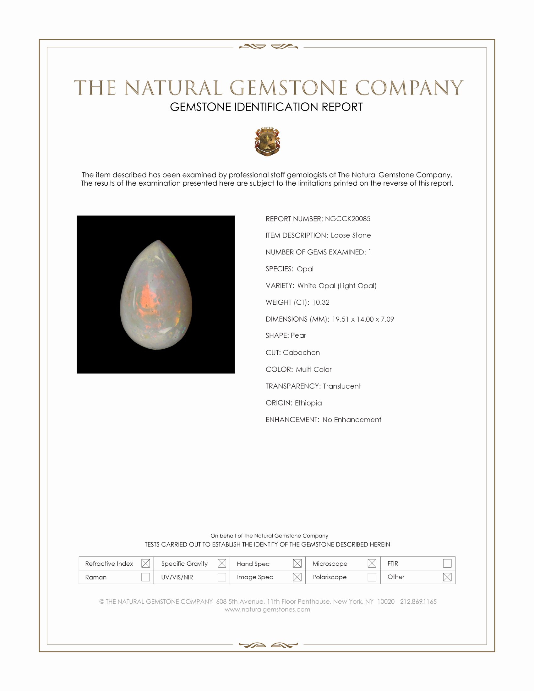 10.32 Ct. Multi Color Cabochon White Opal (Light Opal) from Ethiopia