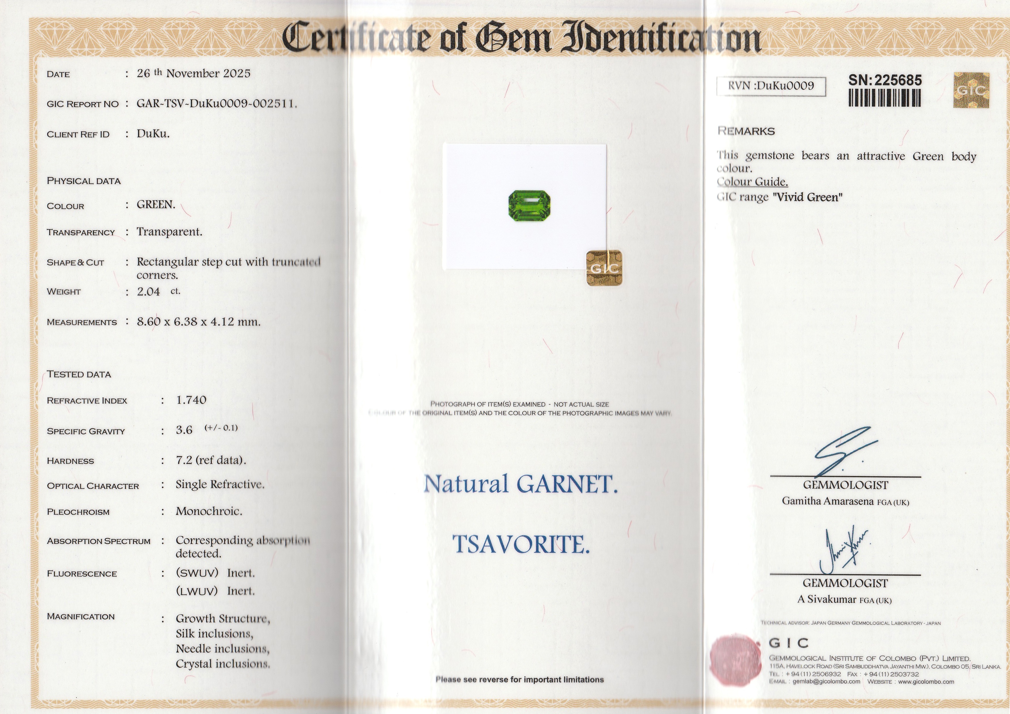 2.04 Ct. Tsavorite Garnet from Madagascar