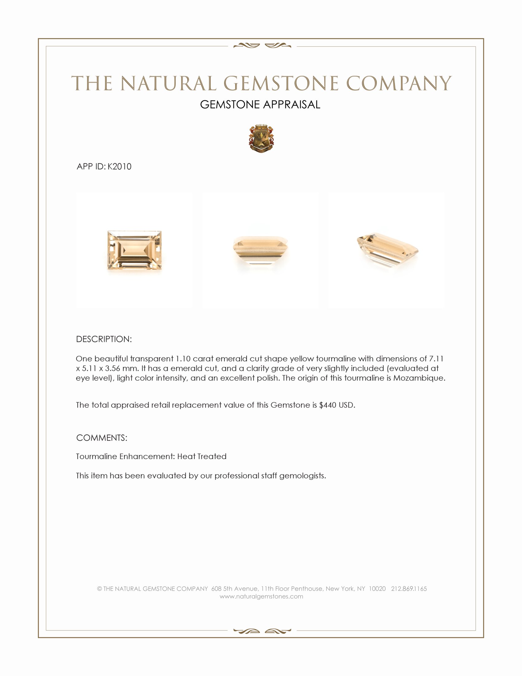 1.10 Ct. Yellow Tourmaline from Mozambique