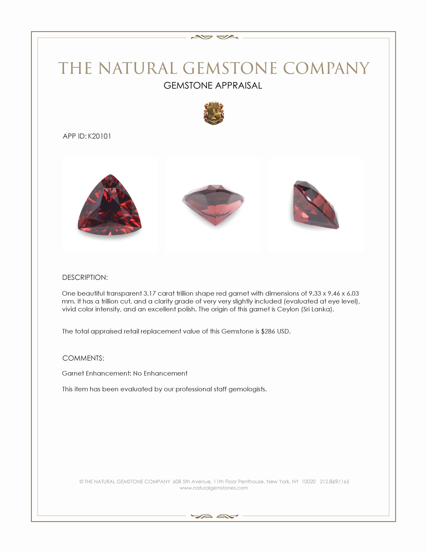 3.17 Ct. Garnet from Ceylon (Sri Lanka)