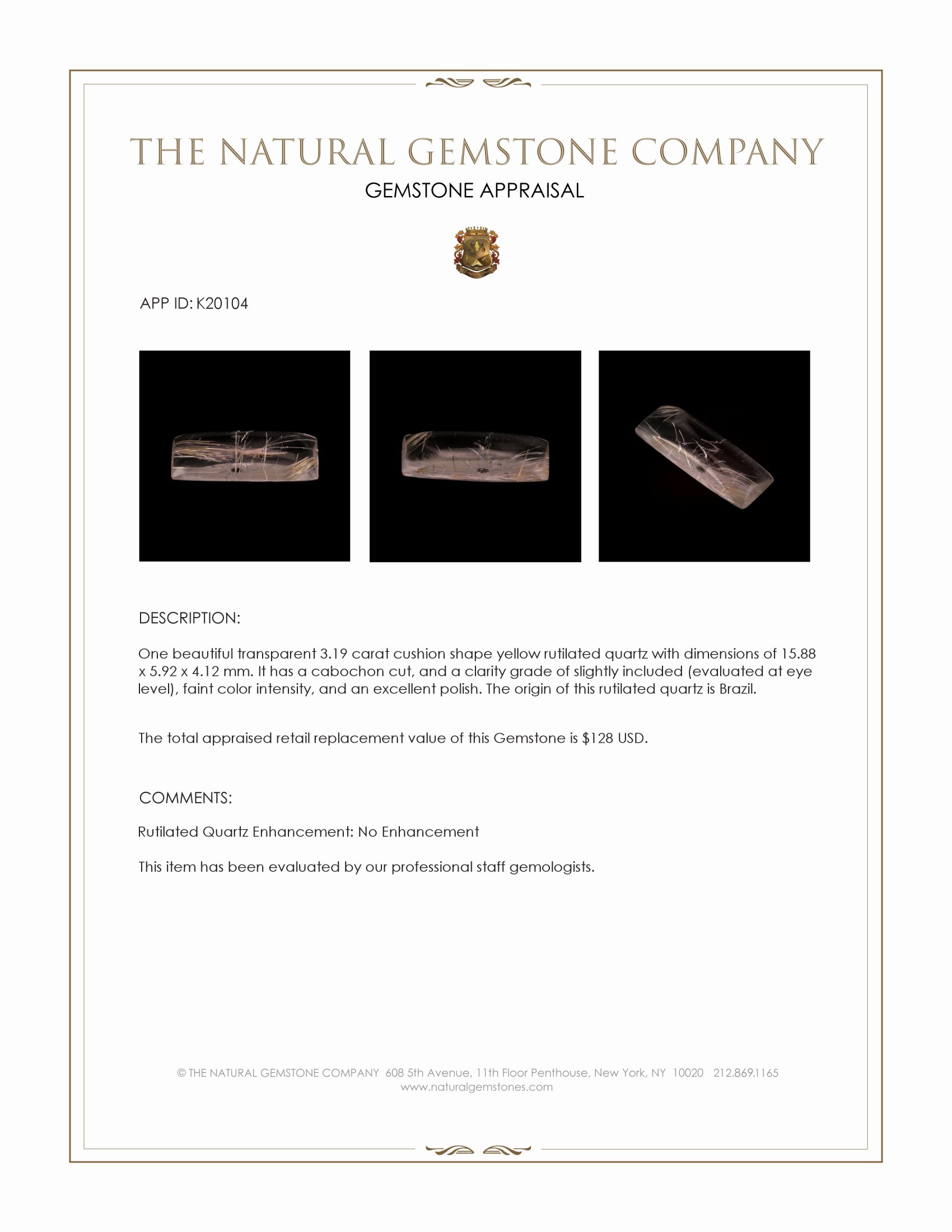 3.19 Ct. Cabochon Rutilated Quartz from Brazil