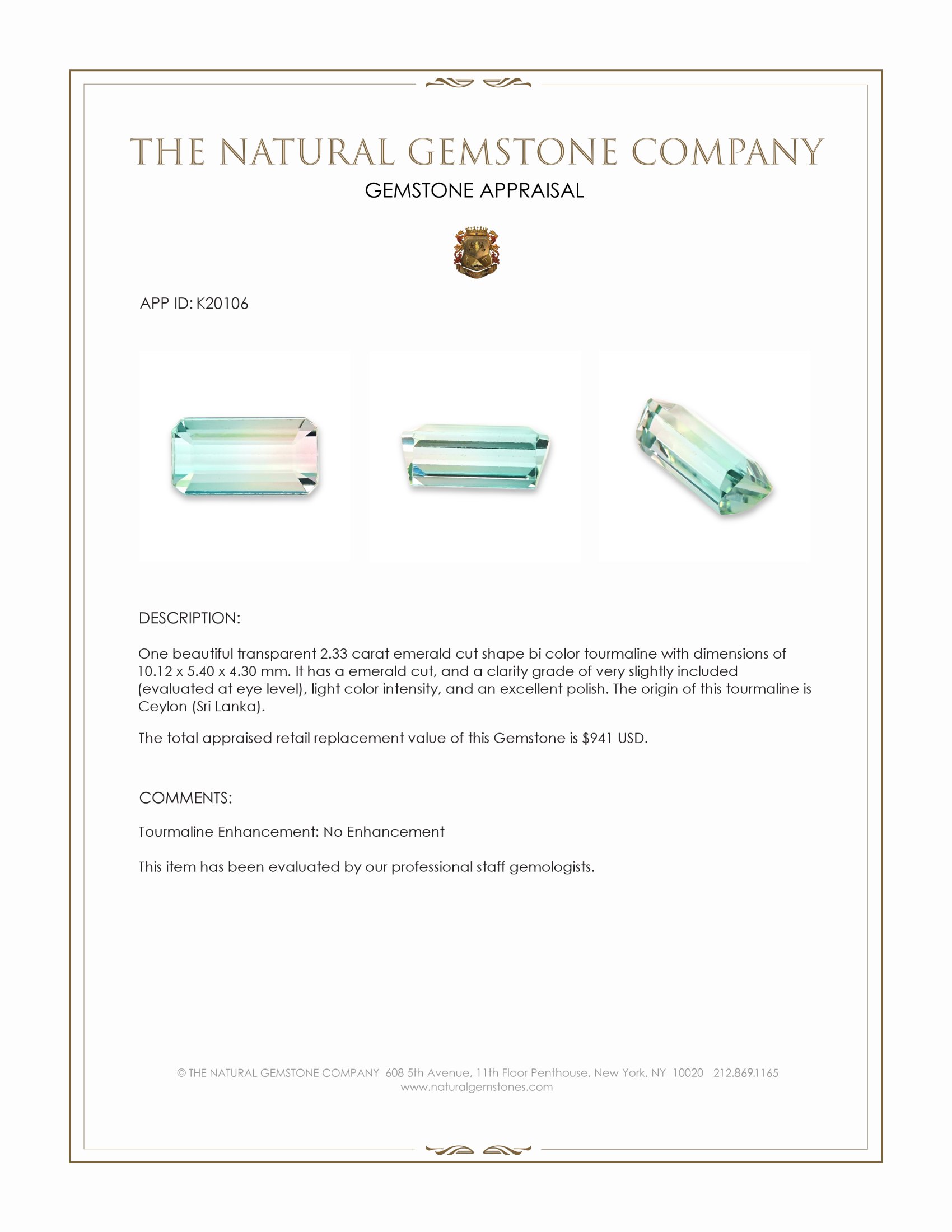 2.33 Ct. Tourmaline from Ceylon (Sri Lanka)