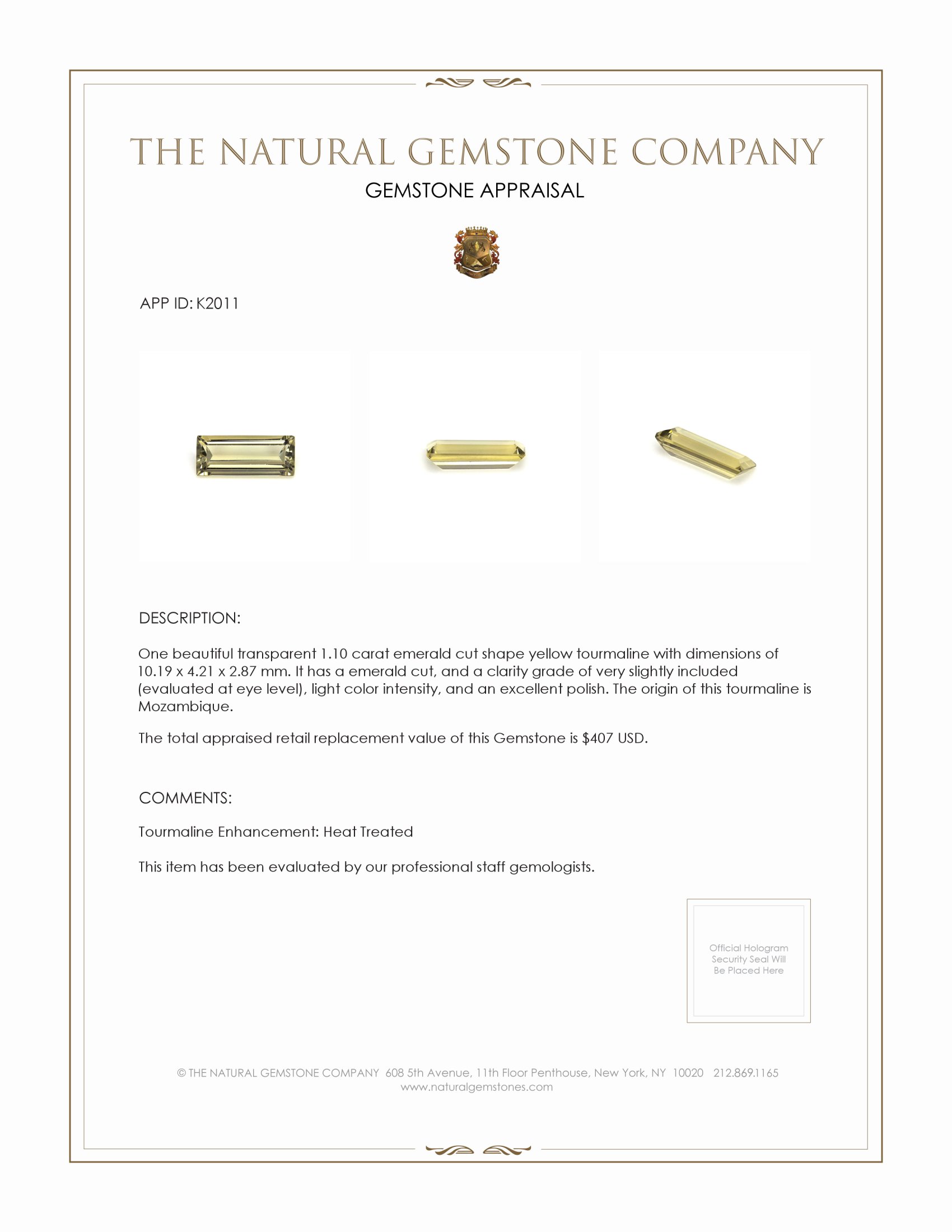 1.10 Ct. Tourmaline from Mozambique