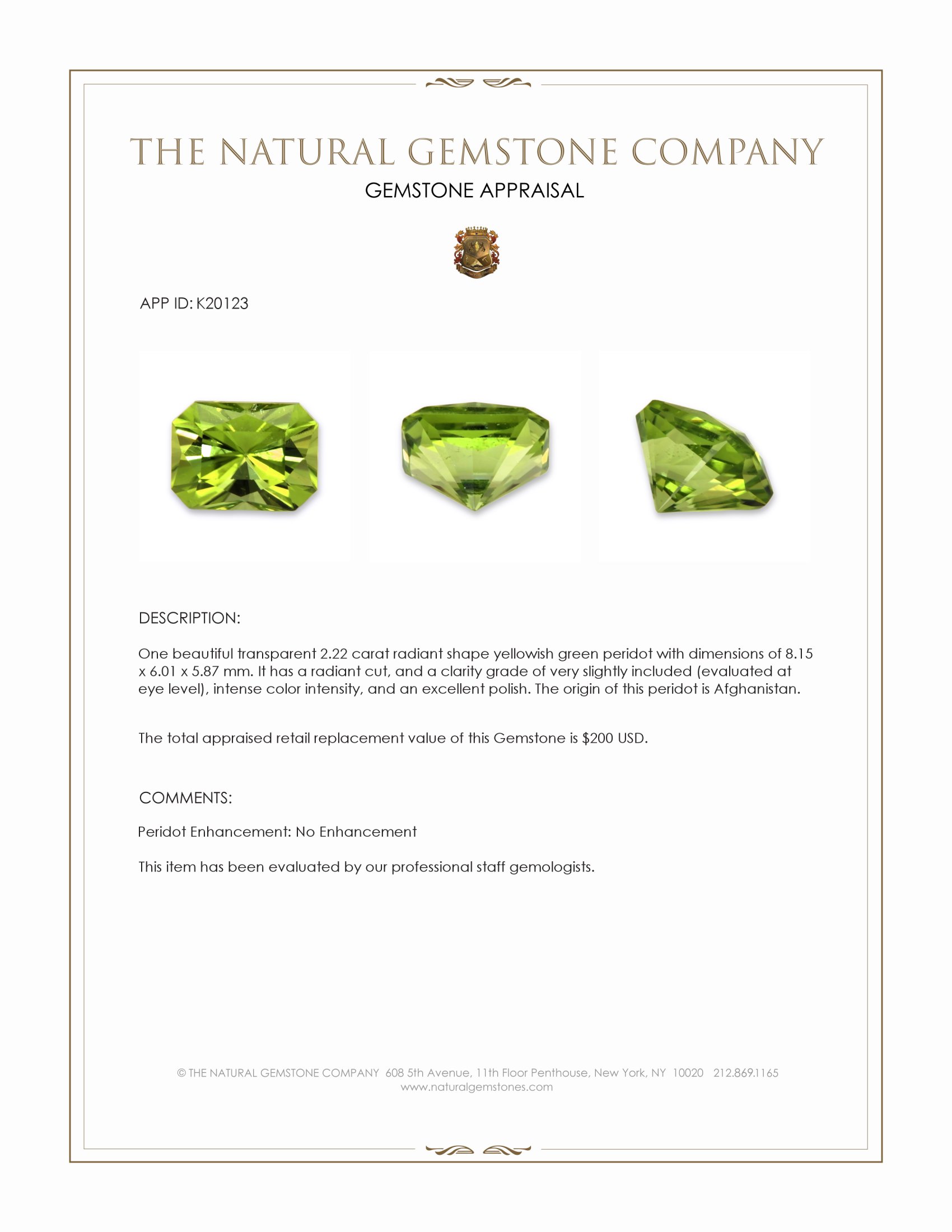 2.22 Ct. Peridot from Afghanistan