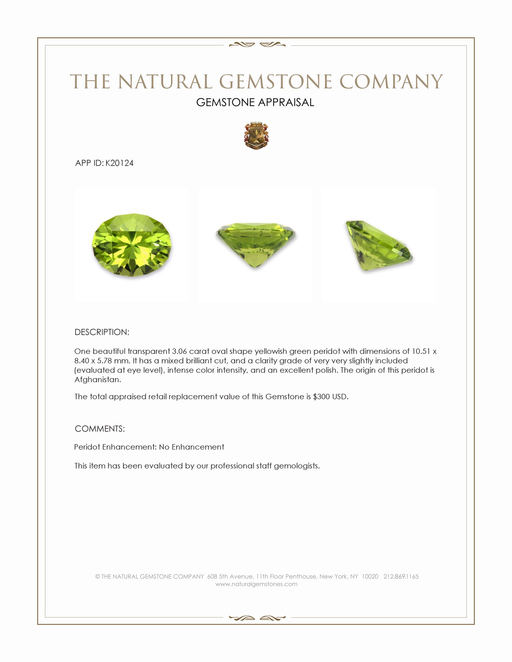 3.06 Ct. Peridot from Afghanistan