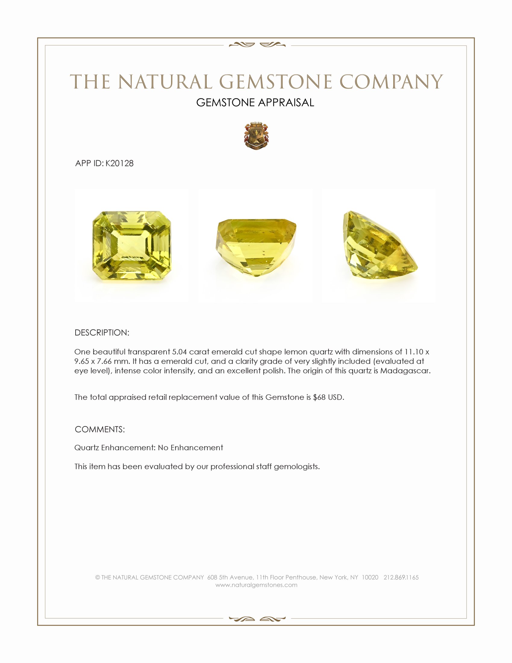 5.04 Ct. Lemon Quartz from Madagascar