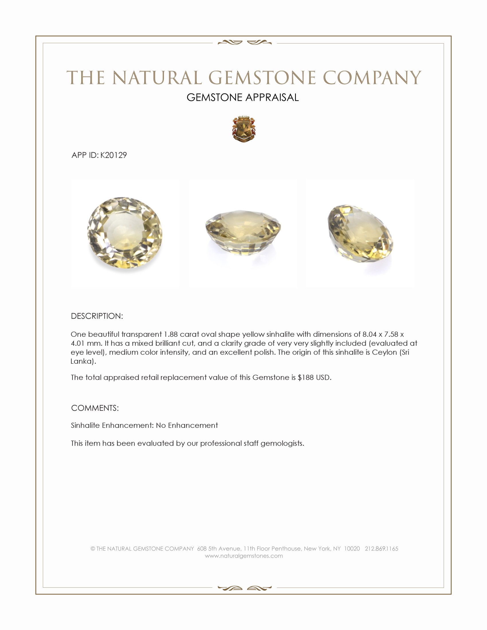 1.88 Ct. Sinhalite from Ceylon (Sri Lanka)