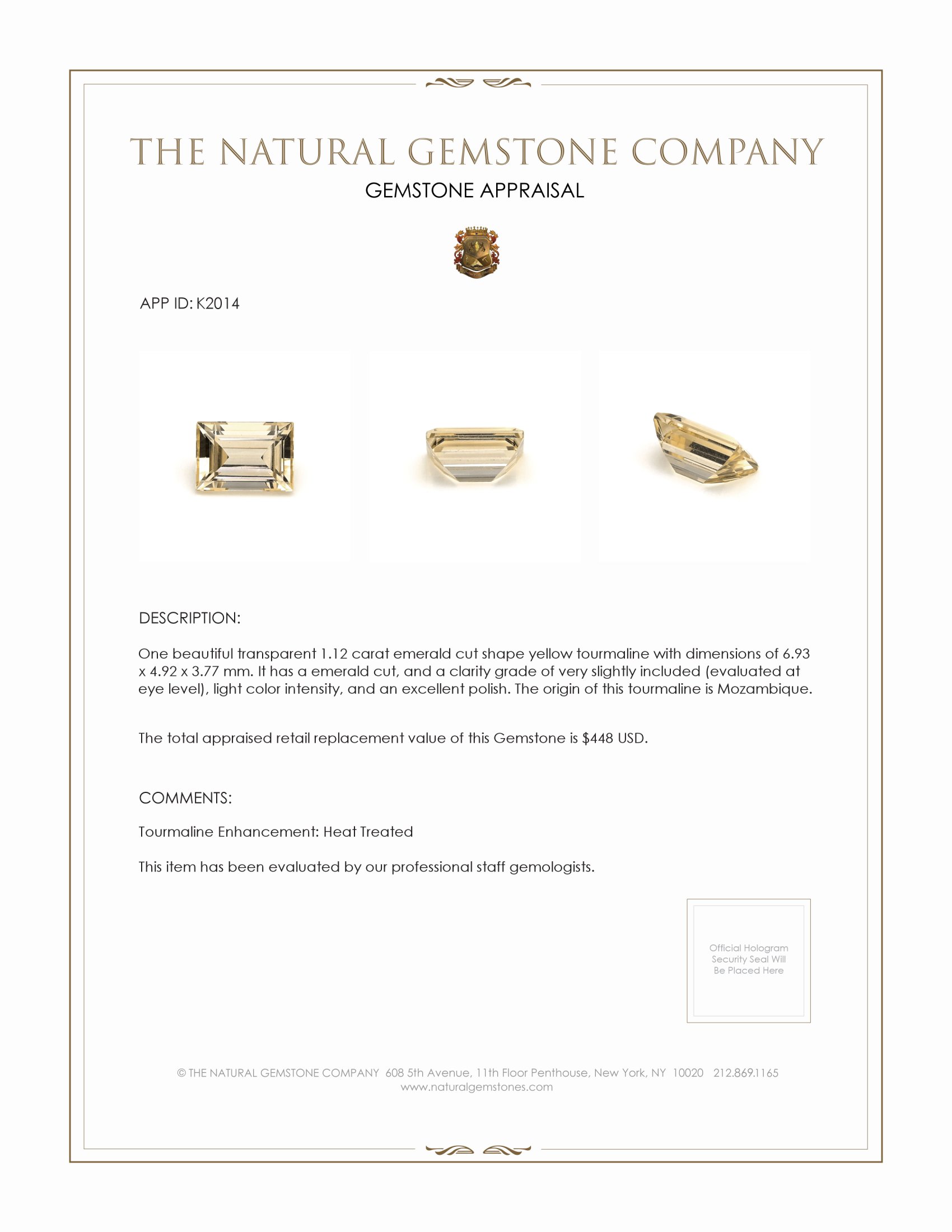 1.12 Ct. Yellow Tourmaline from Mozambique