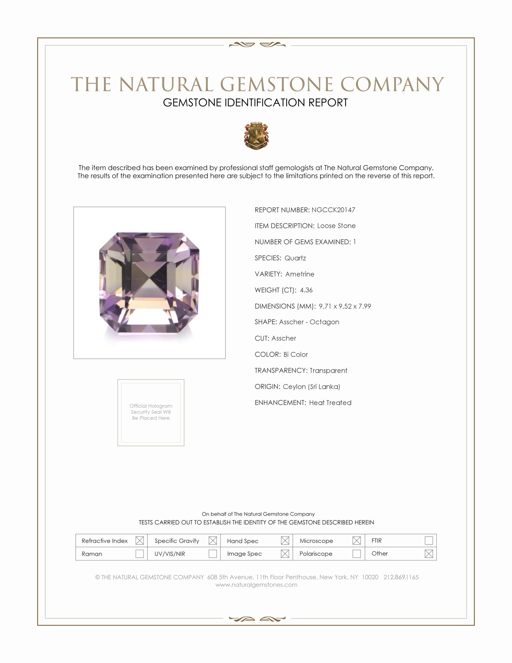 4.36 Ct. Bi Color Ametrine from Ceylon (Sri Lanka)