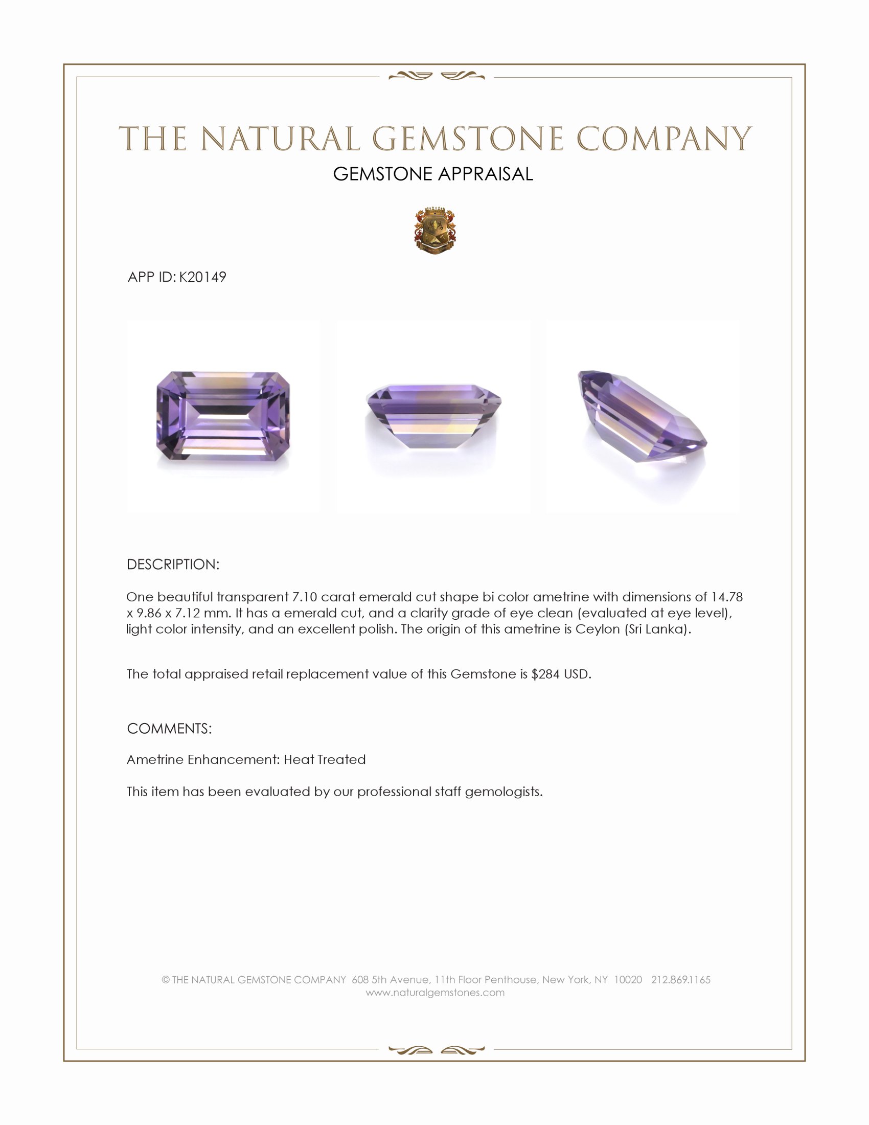 7.10 Ct. Ametrine from Ceylon (Sri Lanka)