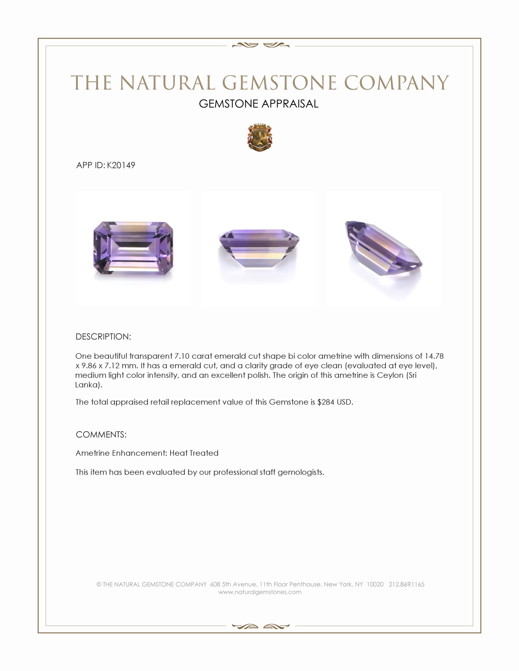 7.10 Ct. Ametrine from Ceylon (Sri Lanka)