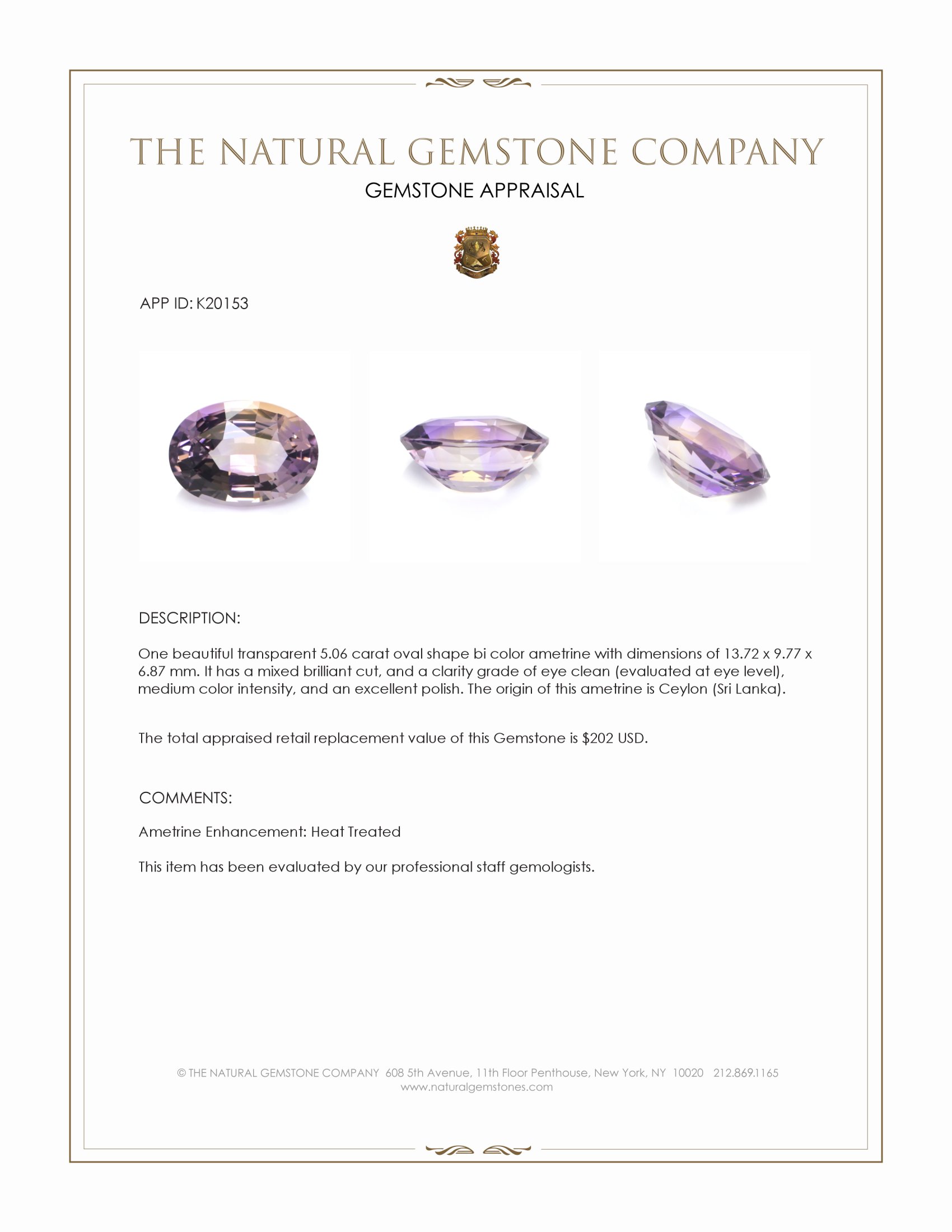 5.06 Ct. Bi Color Ametrine from Ceylon (Sri Lanka)
