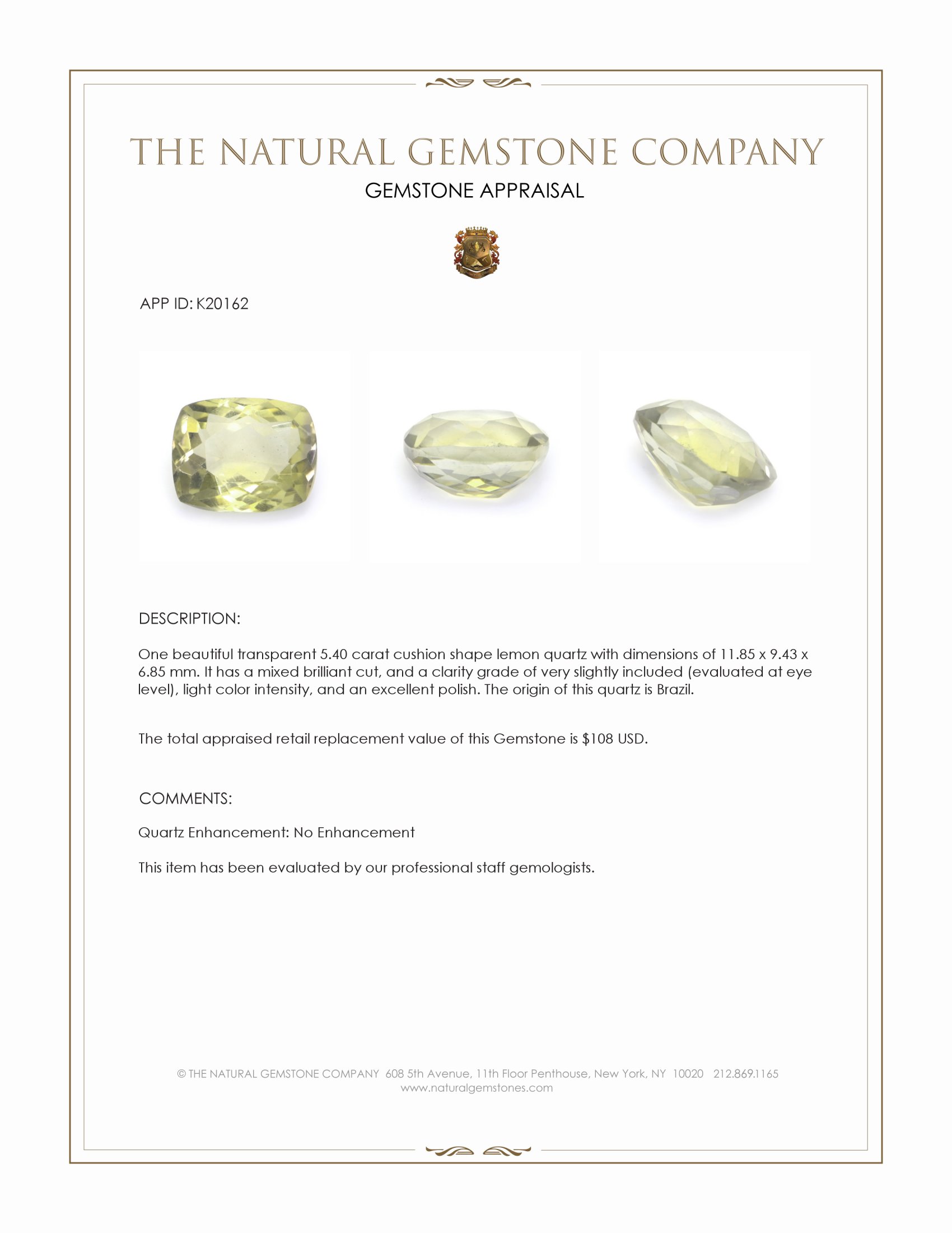 5.40 Ct. Lemon Quartz from Brazil