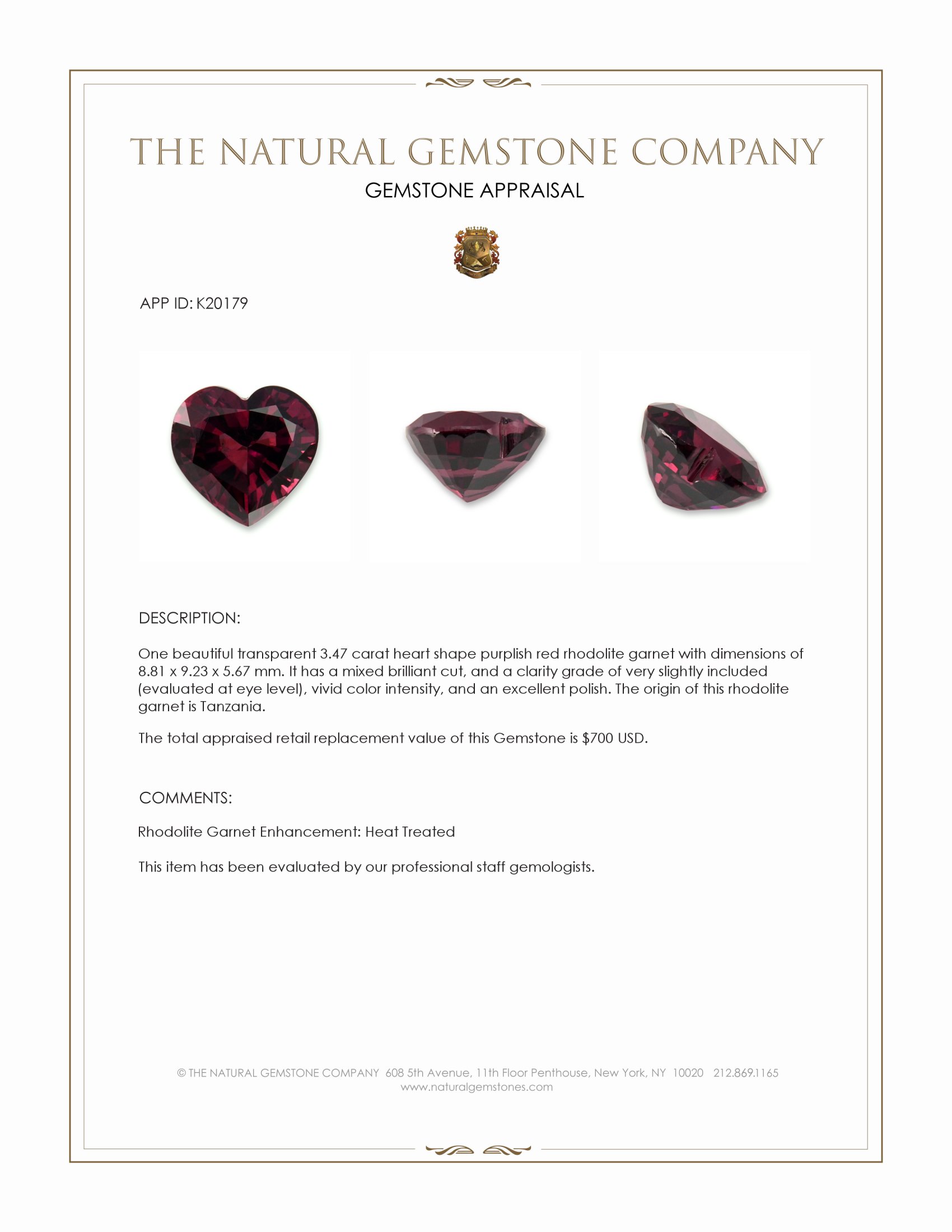 3.47 Ct. Rhodolite Garnet from Tanzania