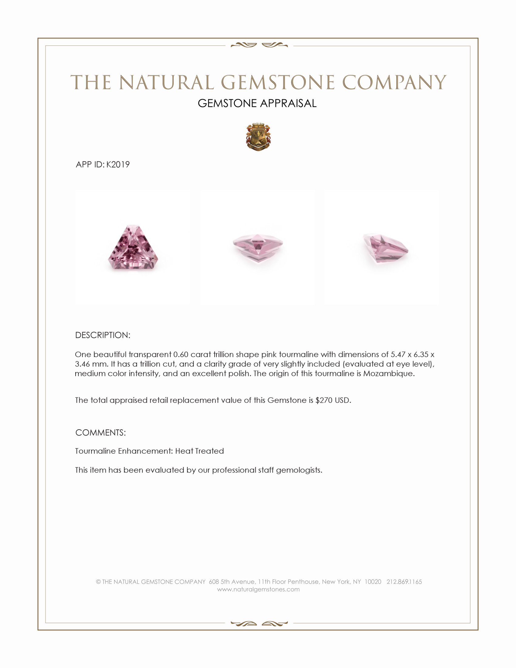 0.60 Ct. Pink Tourmaline from Mozambique