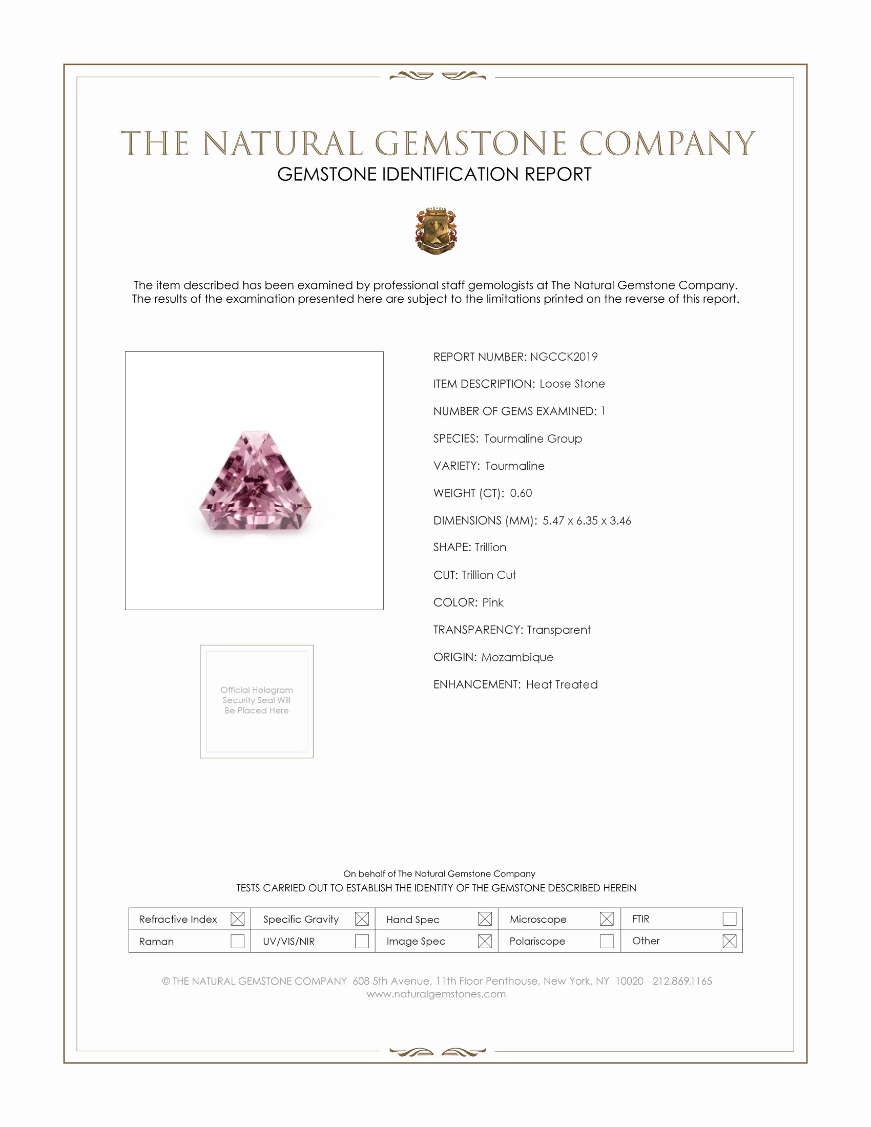 0.60 Ct. Pink Tourmaline from Mozambique