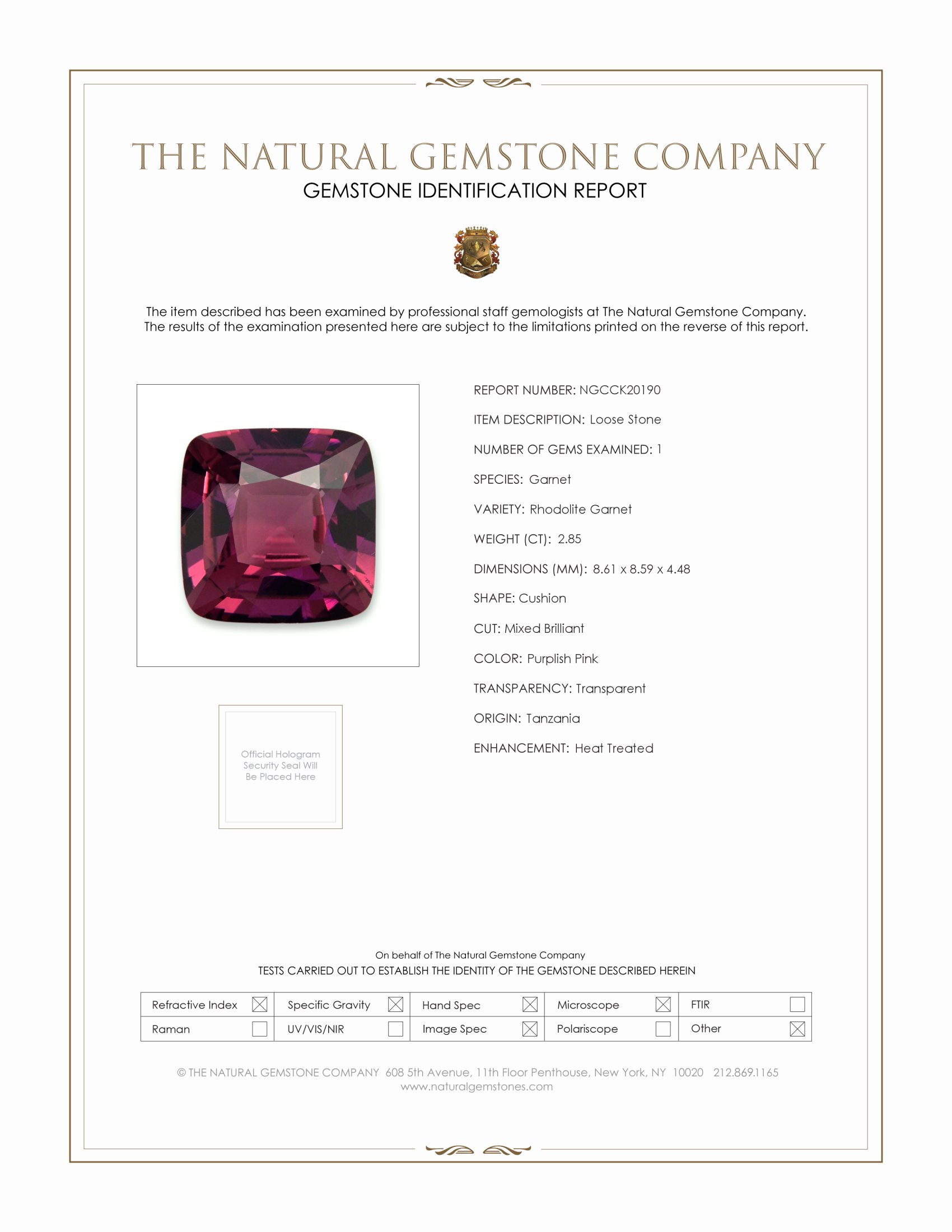 2.85 Ct. Rhodolite Garnet from Tanzania