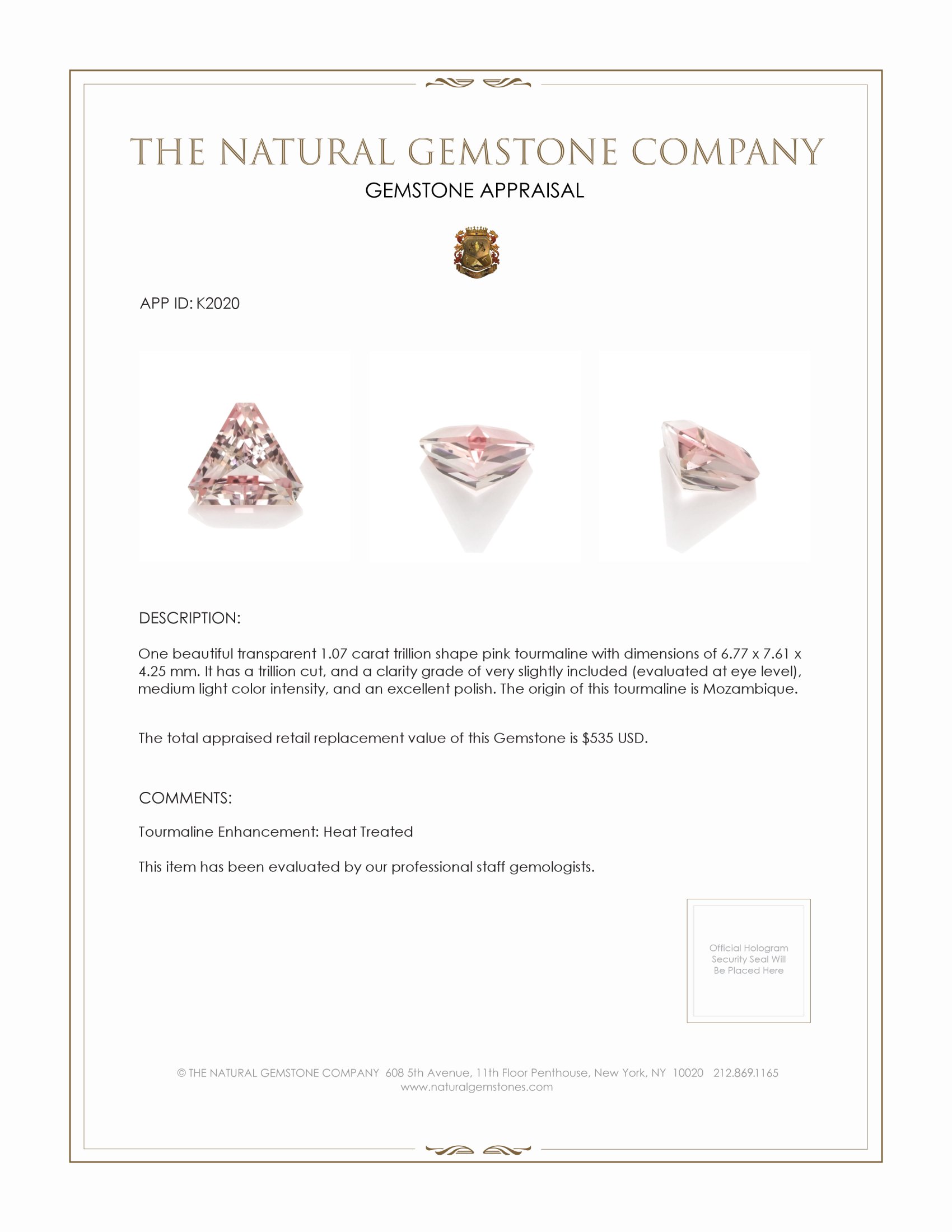 1.07 Ct. Tourmaline from Mozambique