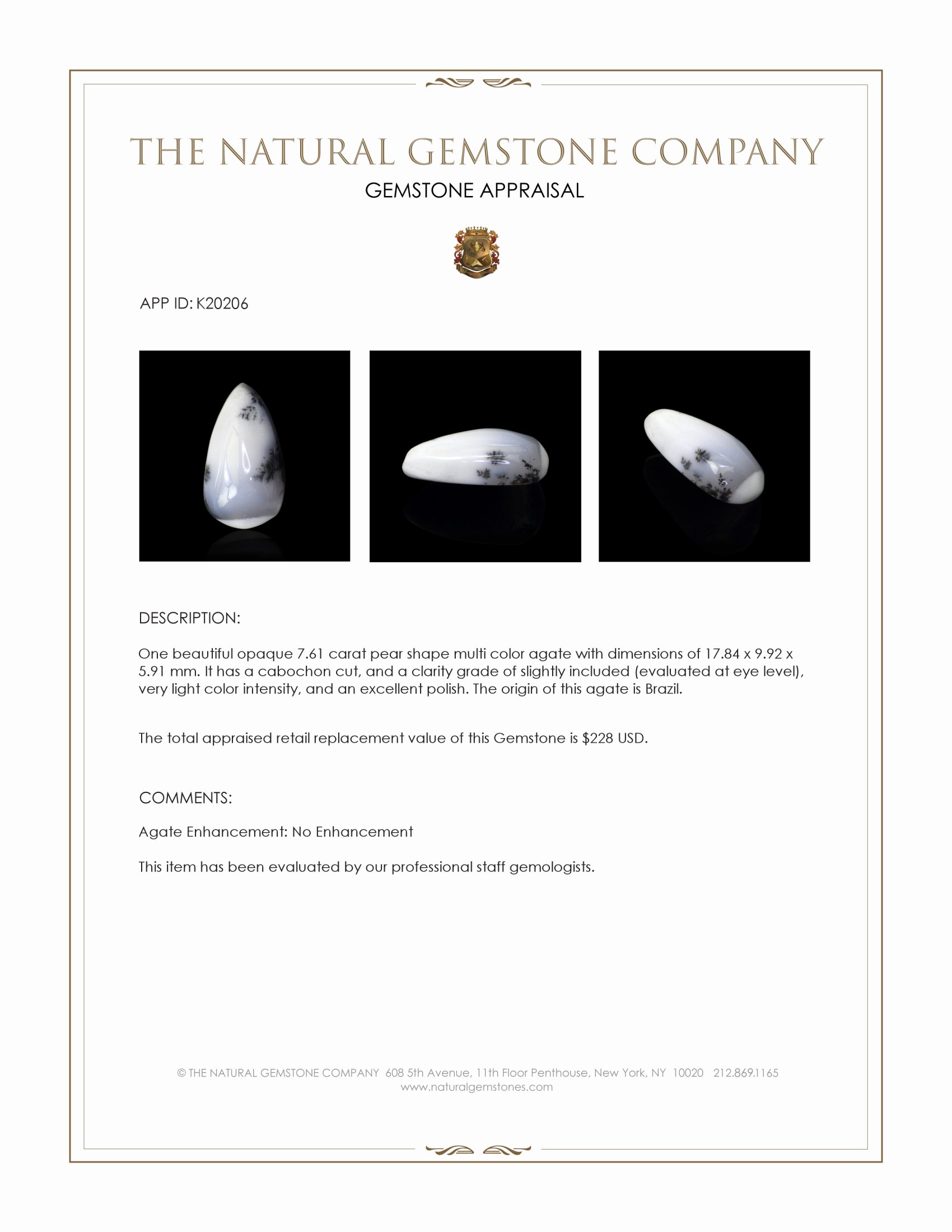 7.61 Ct. Multi Color Cabochon Agate from Brazil