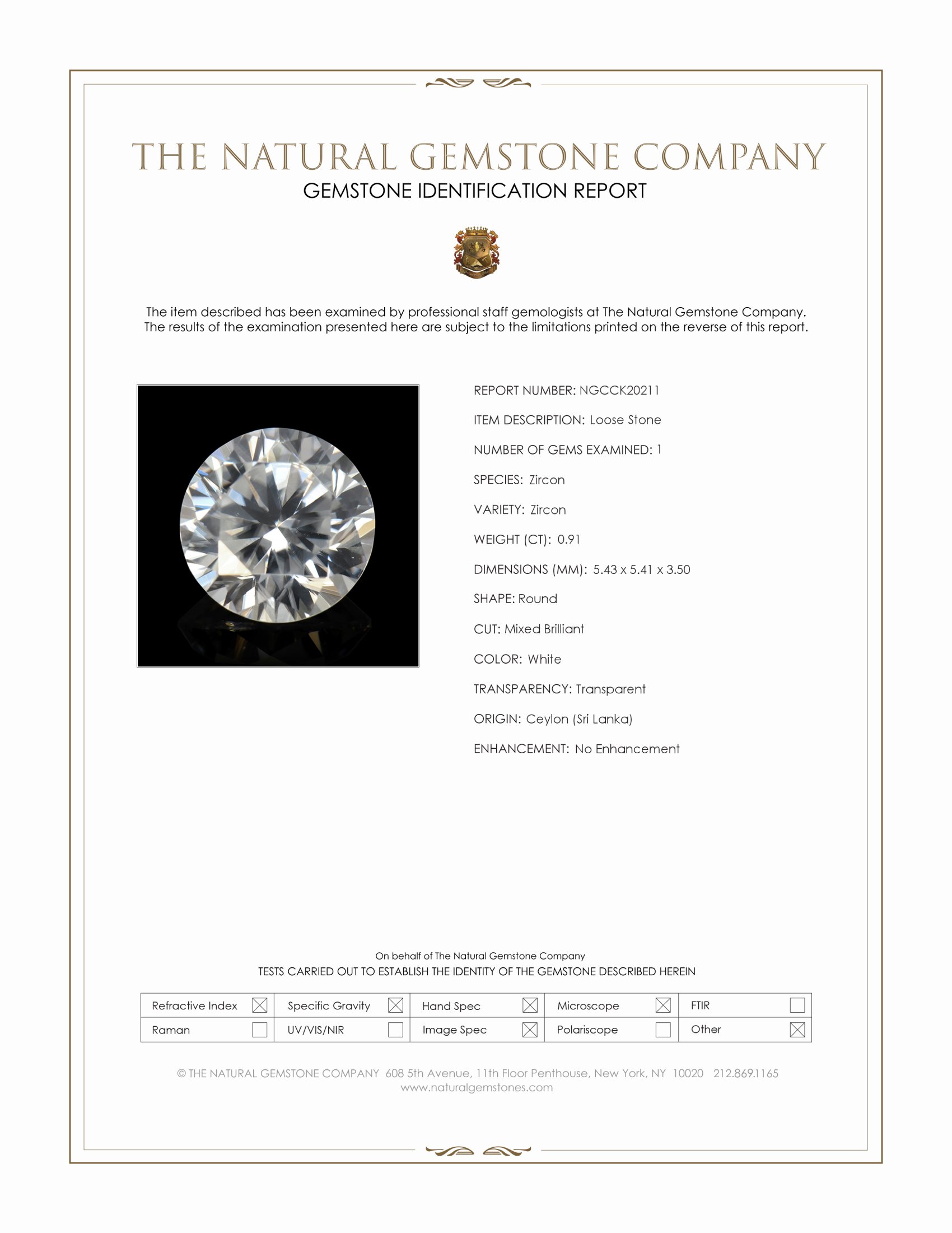 0.91 Ct. White Zircon from Ceylon (Sri Lanka)