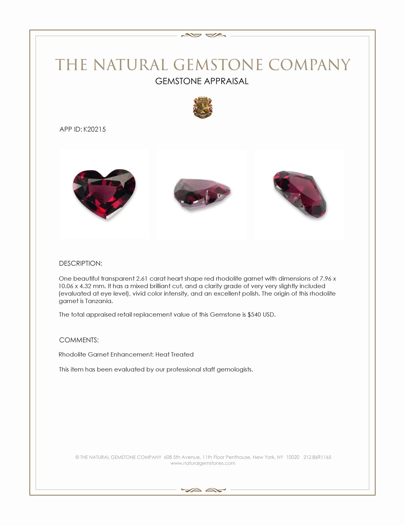 2.61 Ct. Rhodolite Garnet from Tanzania