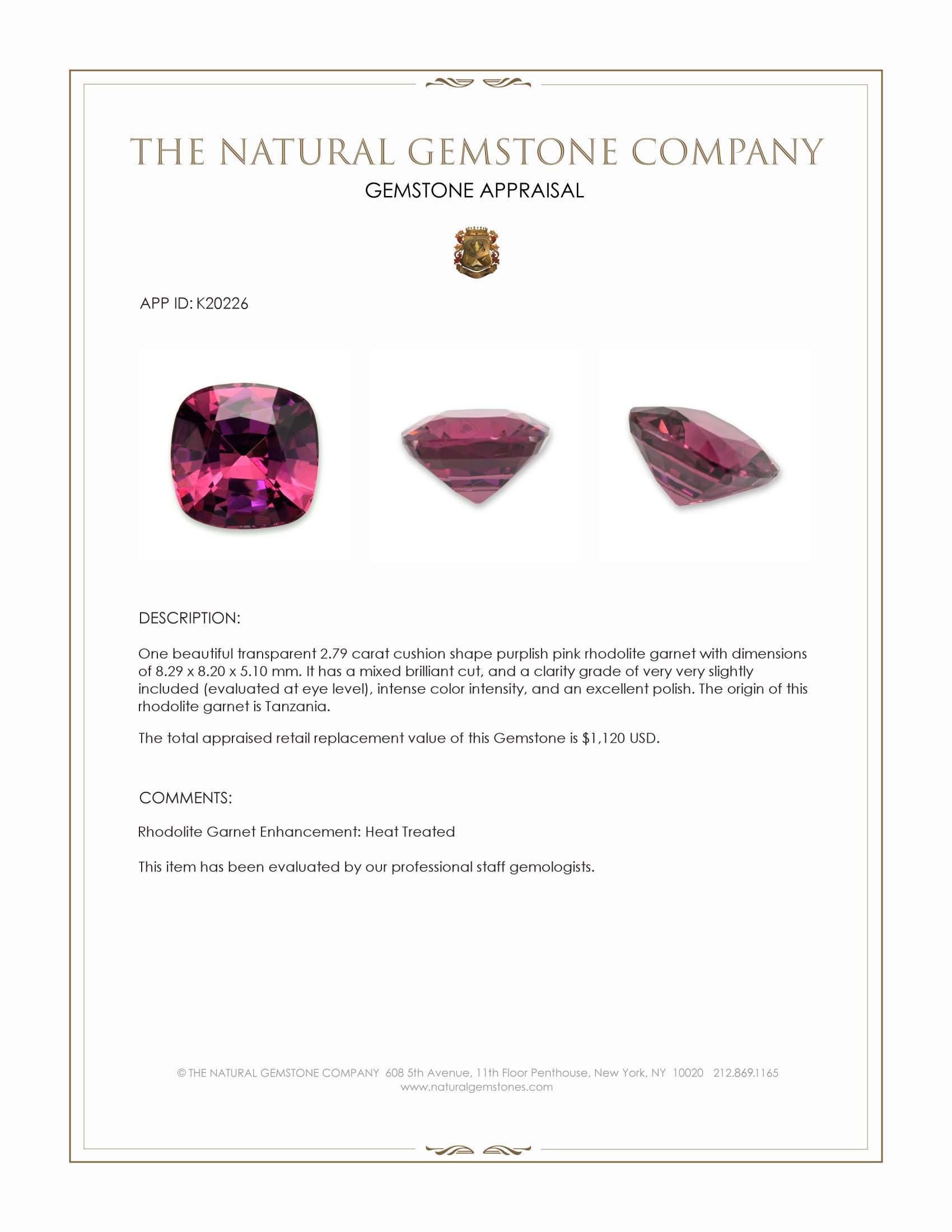 2.79 Ct. Rhodolite Garnet from Tanzania