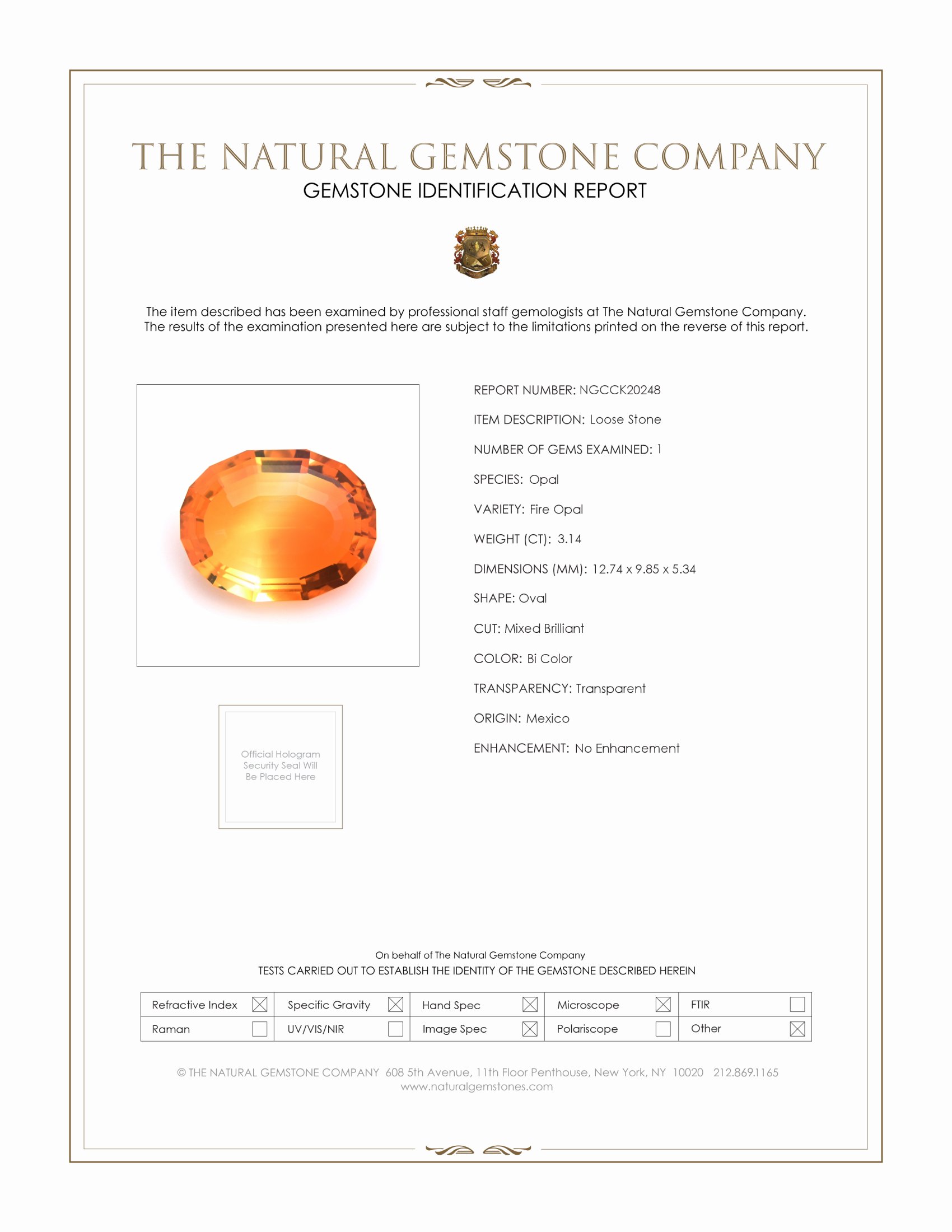 3.14 Ct. Fire Opal from Mexico