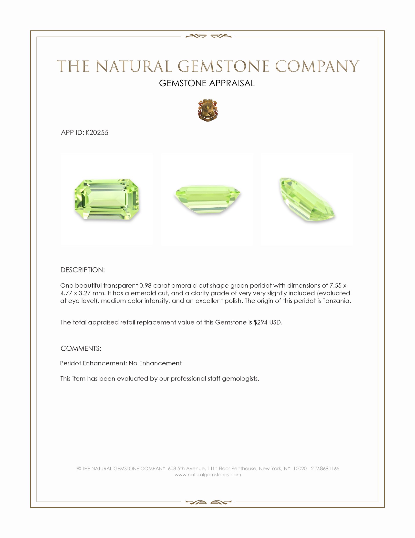 0.98 Ct. Peridot from Tanzania