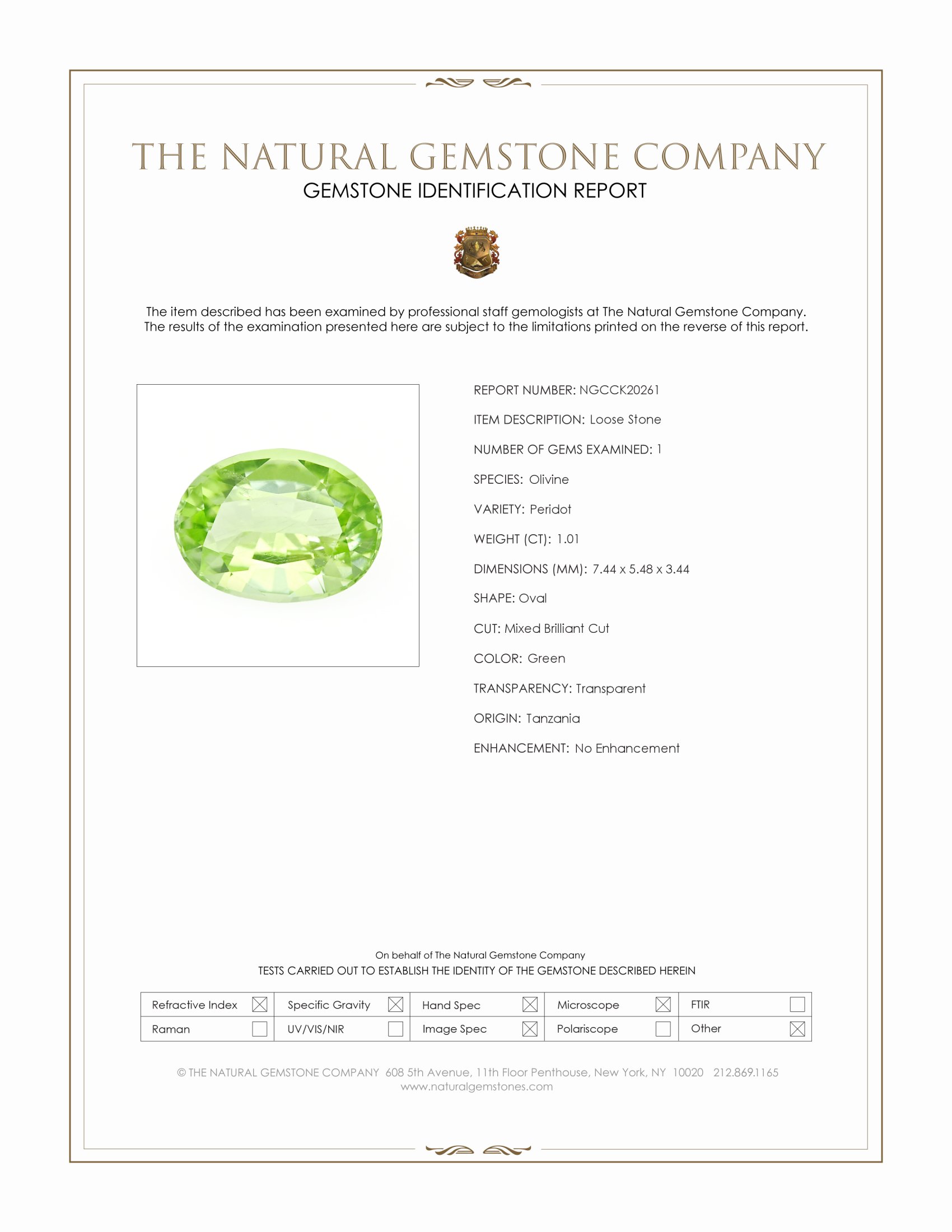 1.01 Ct. Green Peridot from Tanzania