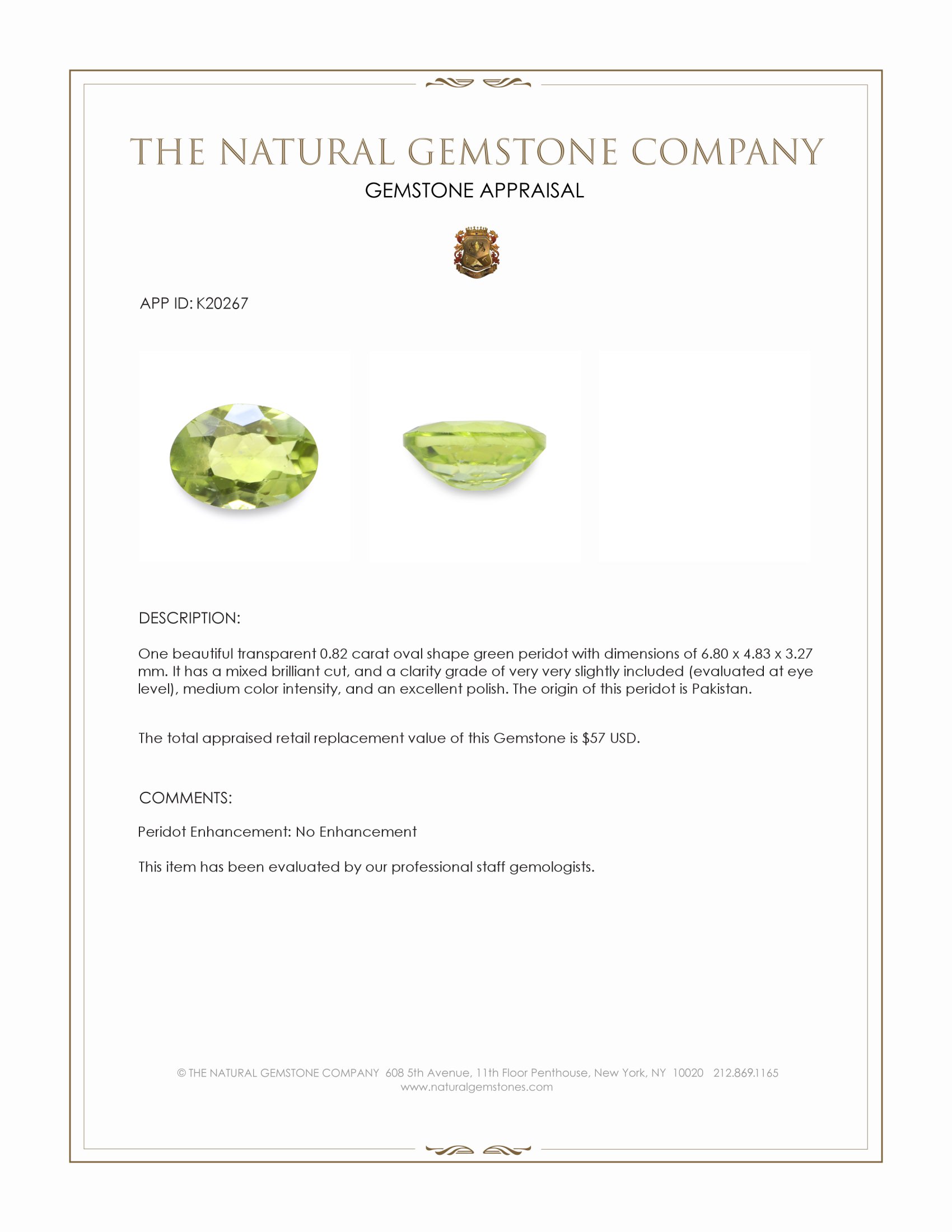 0.82 Ct. Peridot from Pakistan