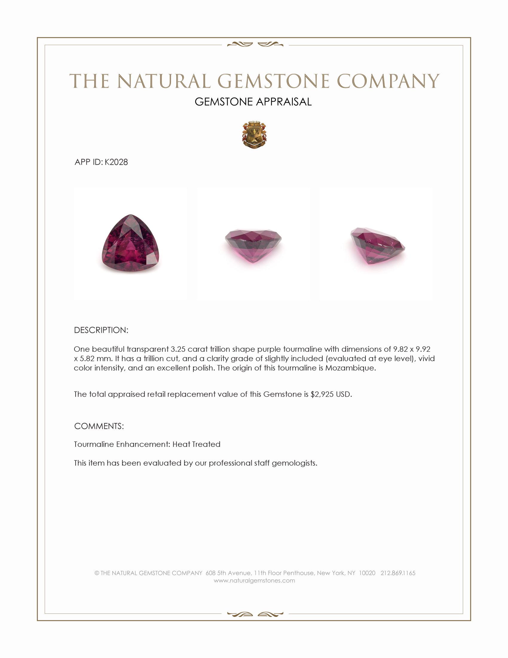 3.25 Ct. Reddish Purple Tourmaline from Mozambique