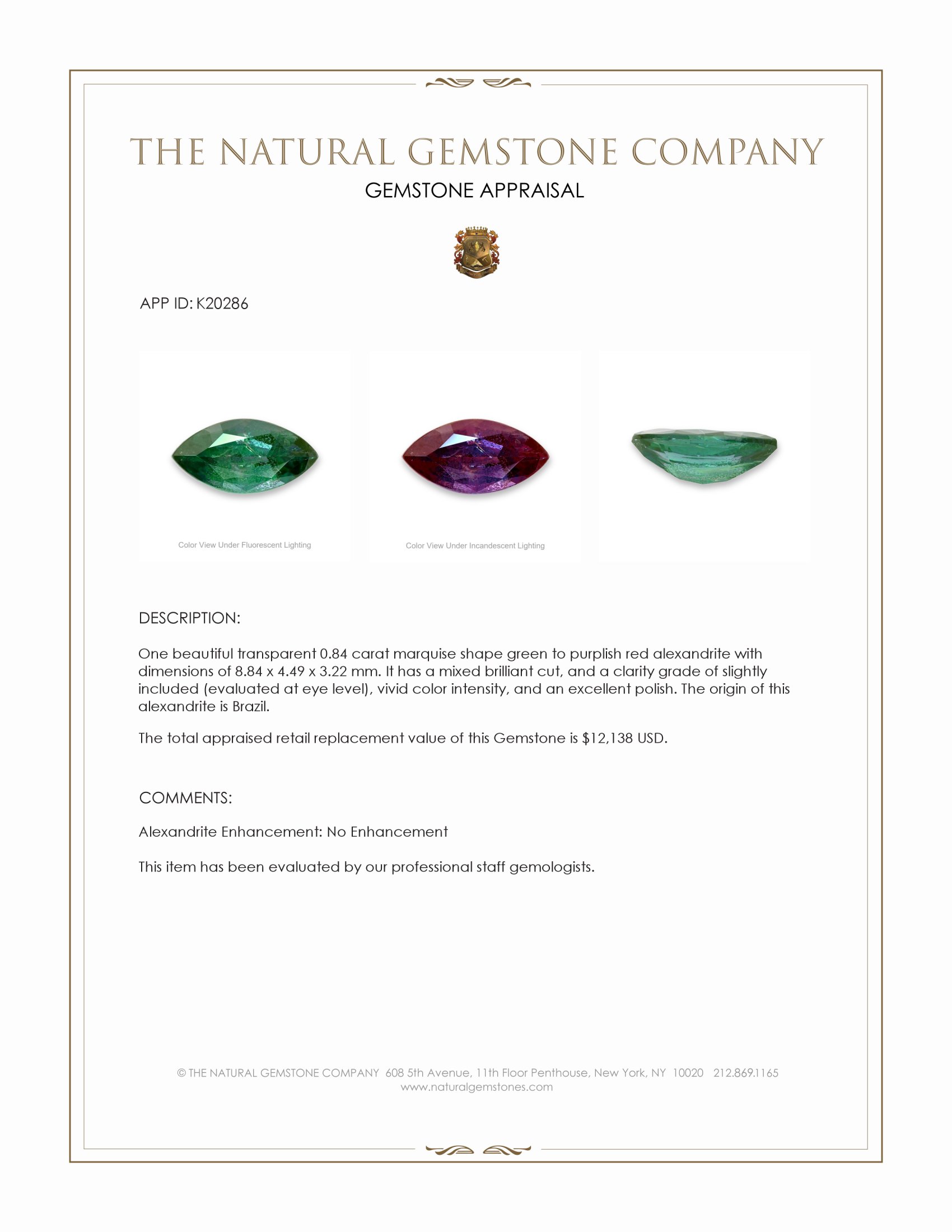 0.84 Ct. Alexandrite from Brazil