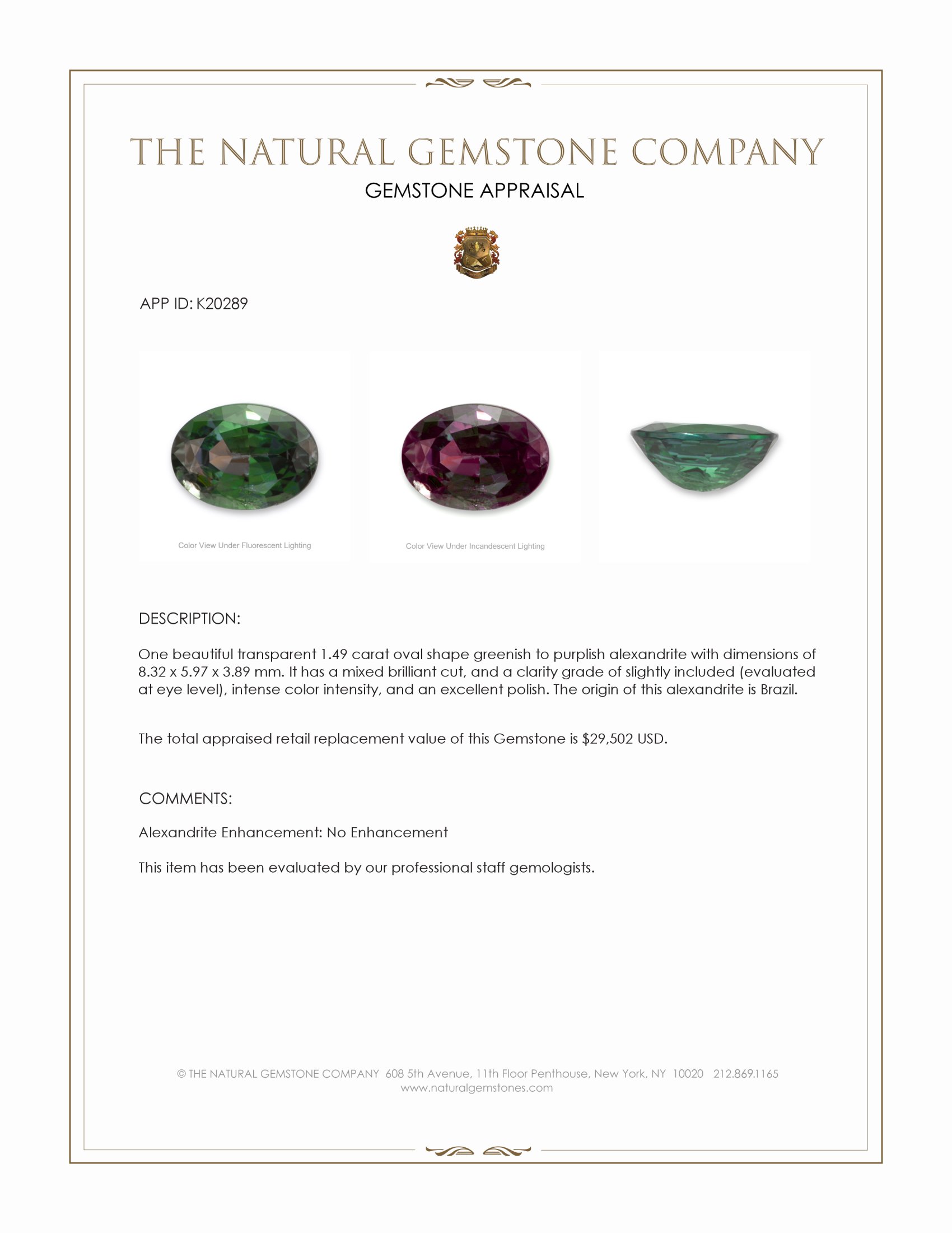 1.49 Ct. Alexandrite from Brazil