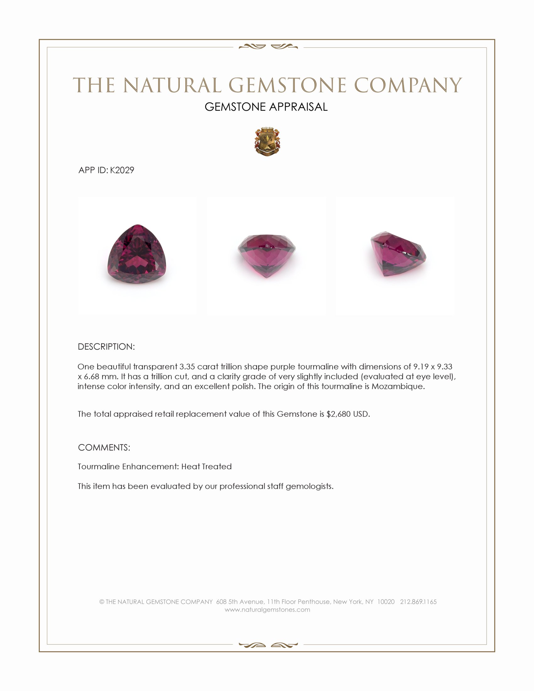 3.35 Ct. Purple Tourmaline from Mozambique