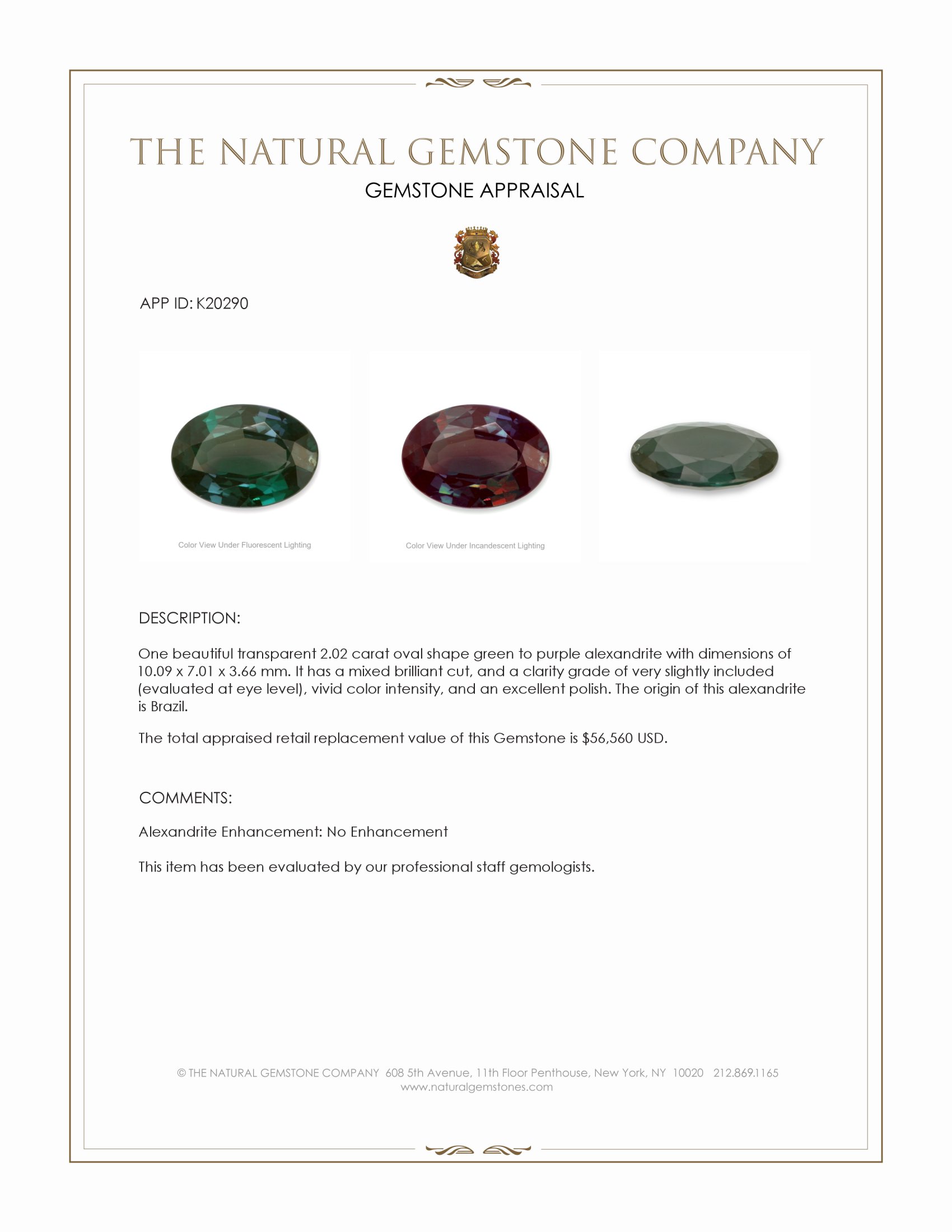 2.02 Ct. Alexandrite from Brazil
