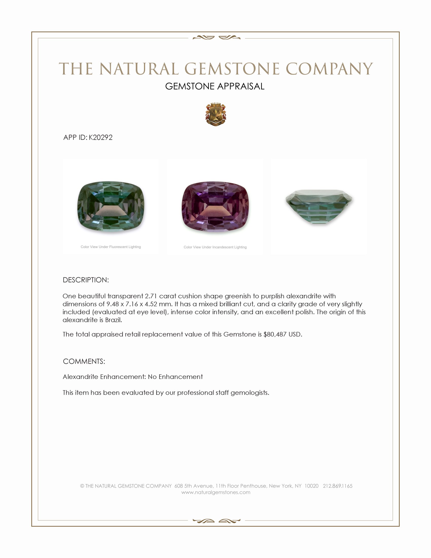 2.71 Ct. Alexandrite from Brazil
