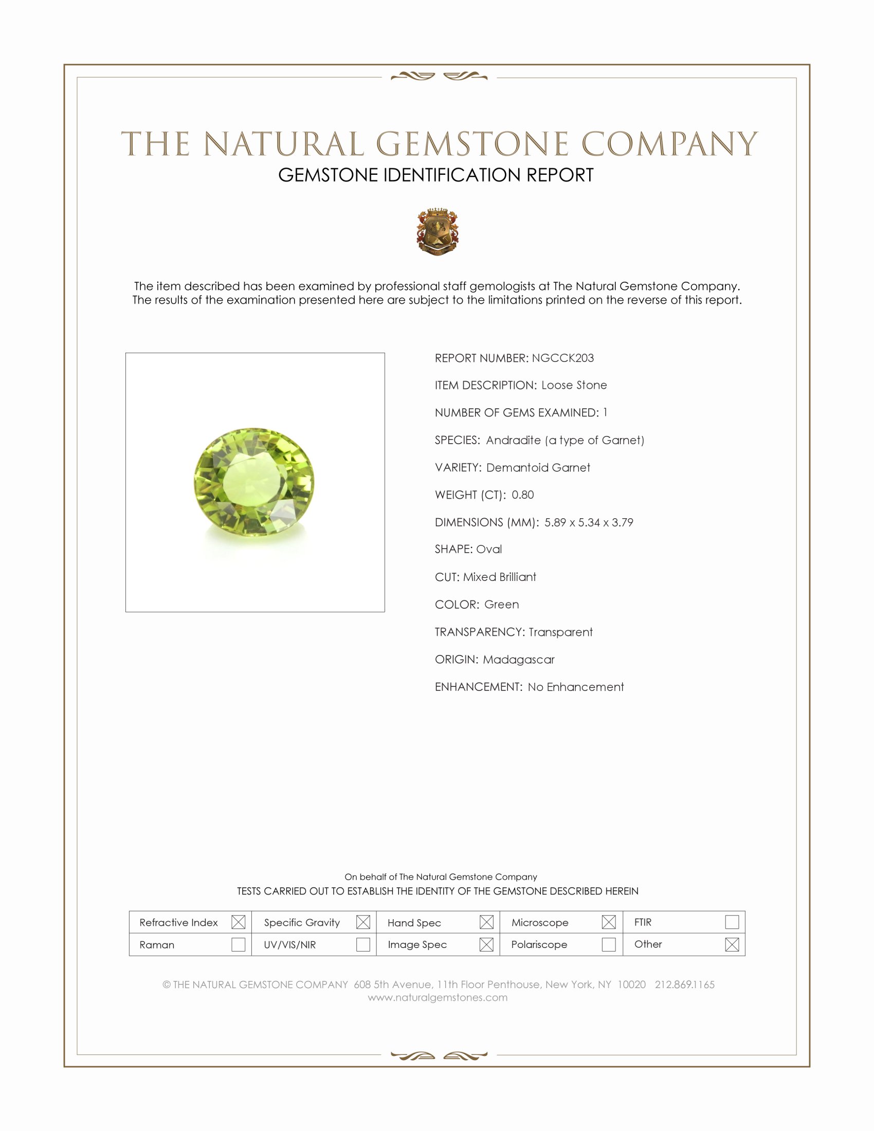 0.80 Ct. Green Demantoid Garnet from Madagascar