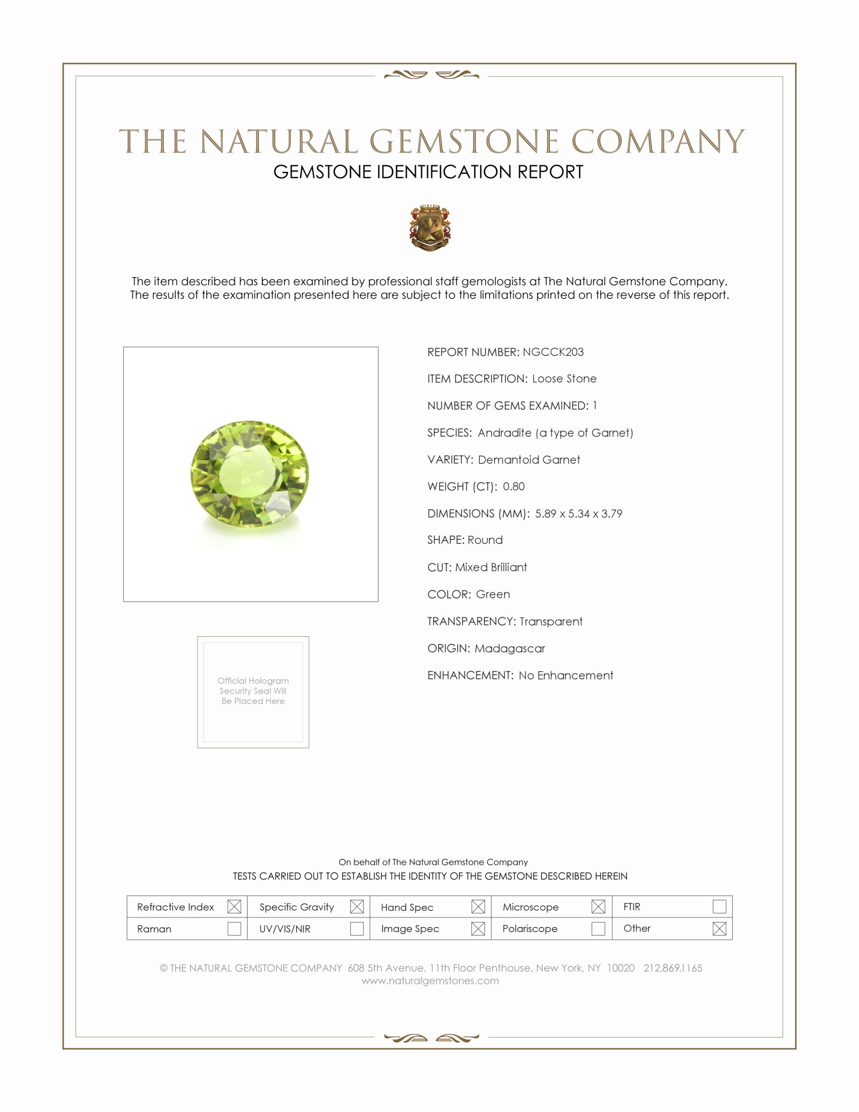 0.80 Ct. Demantoid Garnet from Madagascar